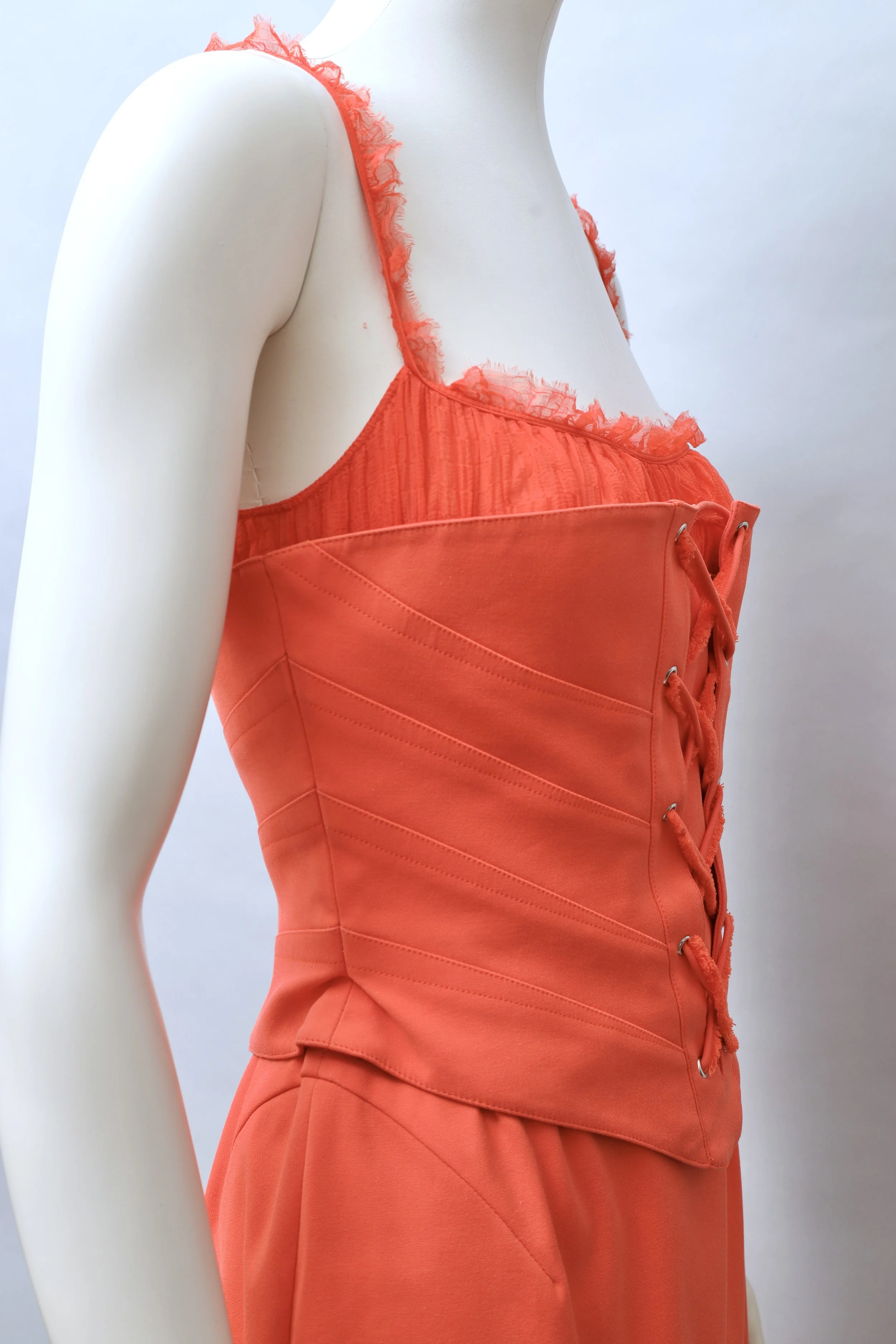 late 1990s / early 2000s Thierry Mugler bright coral corset dress