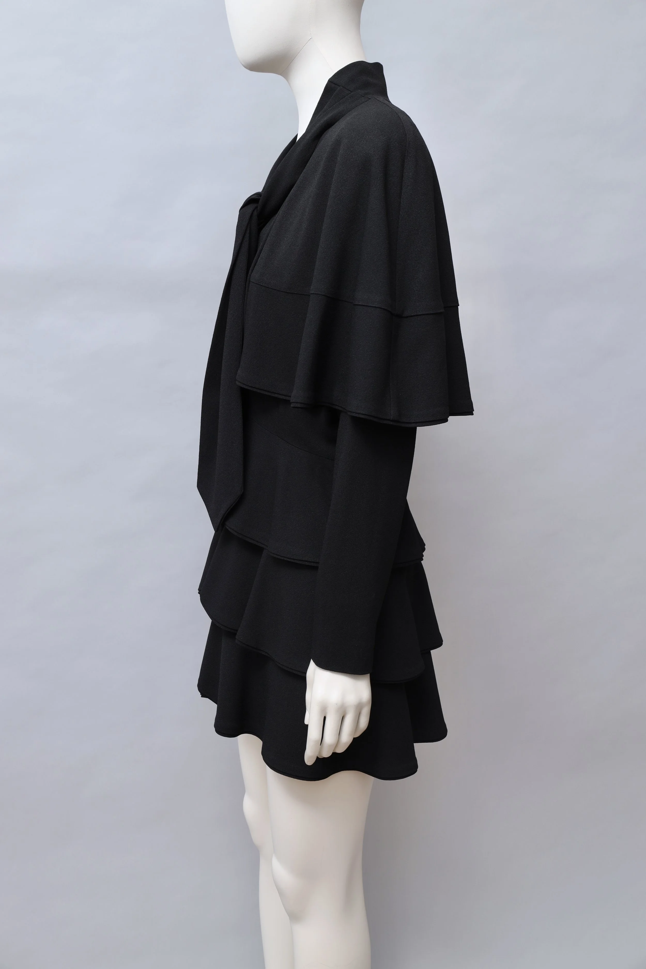 S/S 1988 Norma Kamali black tiered pussy bow over-dress