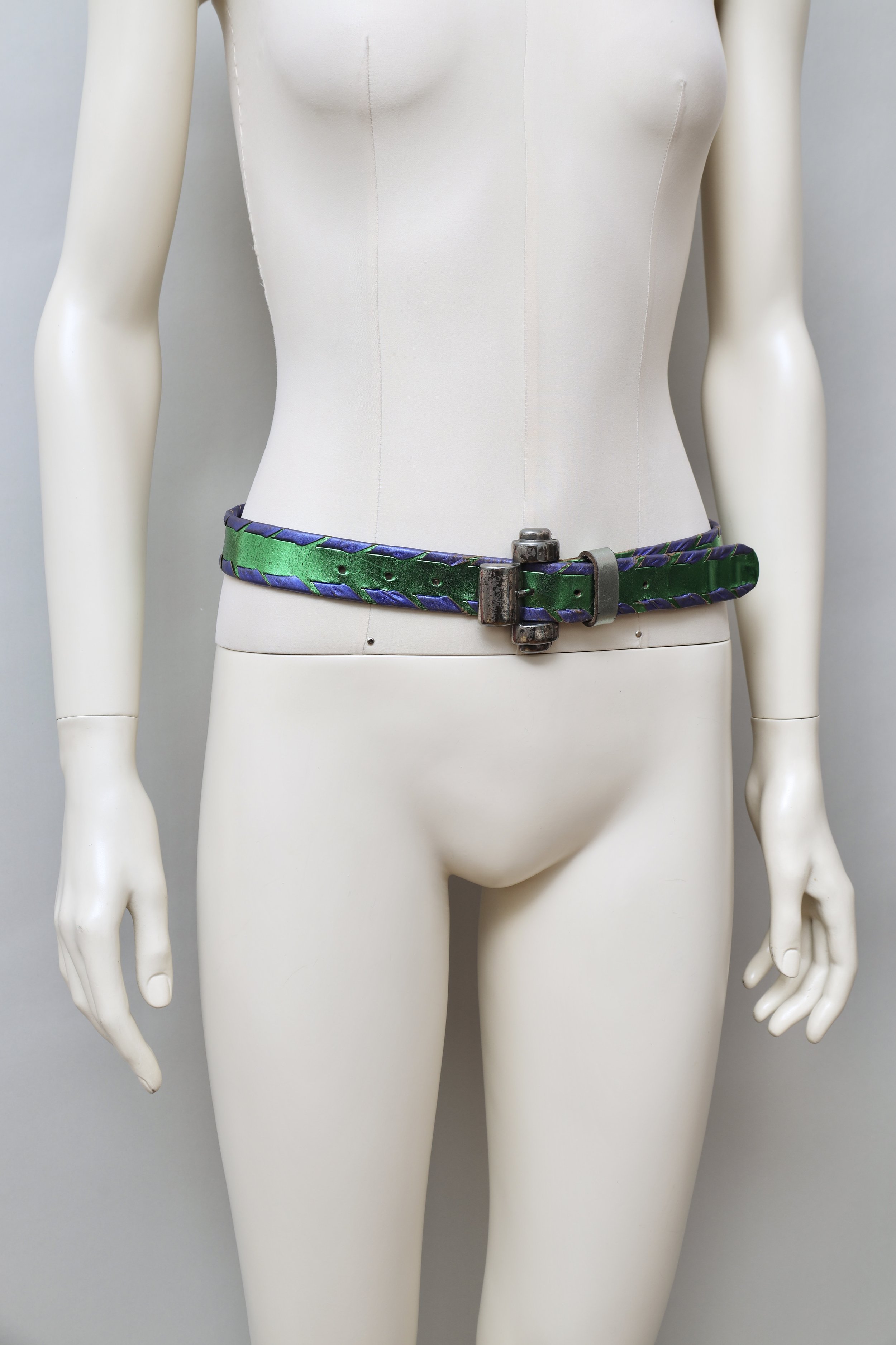 1990s Rifat Ozbek art deco metallic leather belt