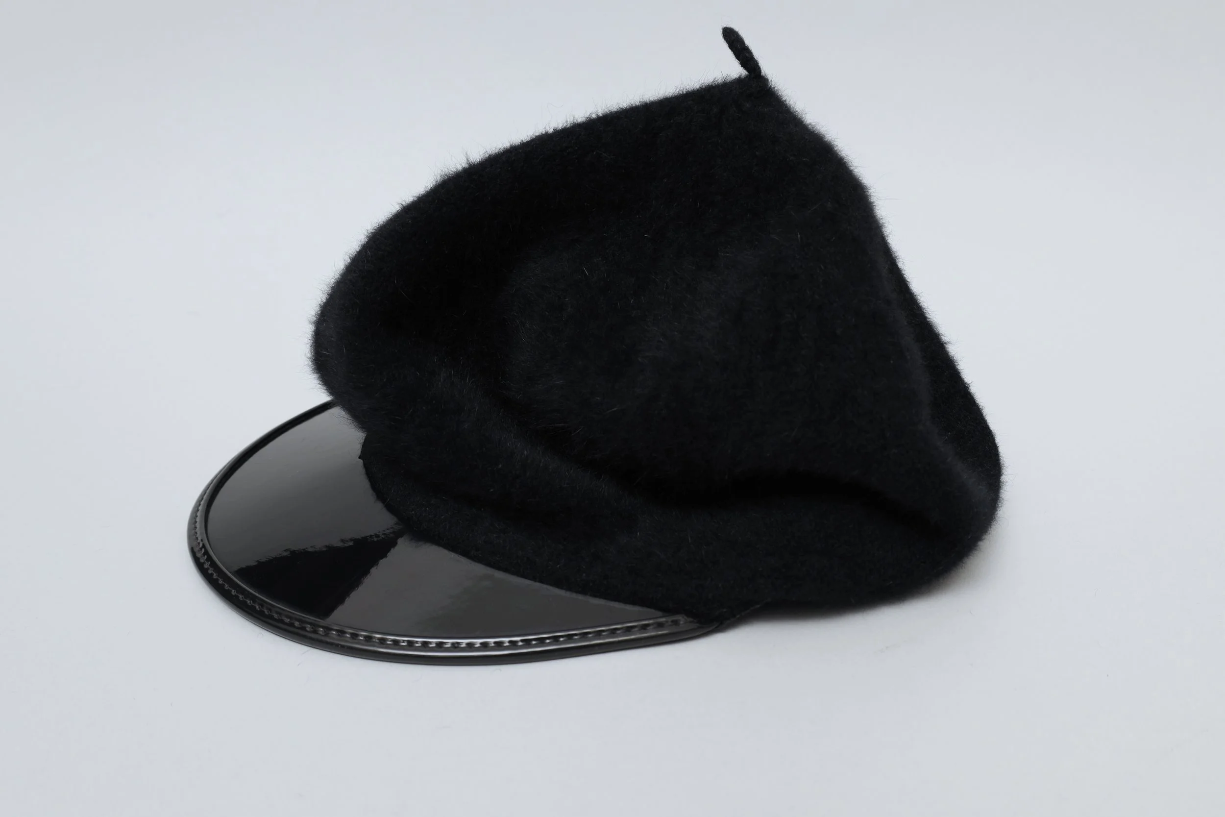 late 1970s Chantal Thomass black wool patent leather brimmed beret