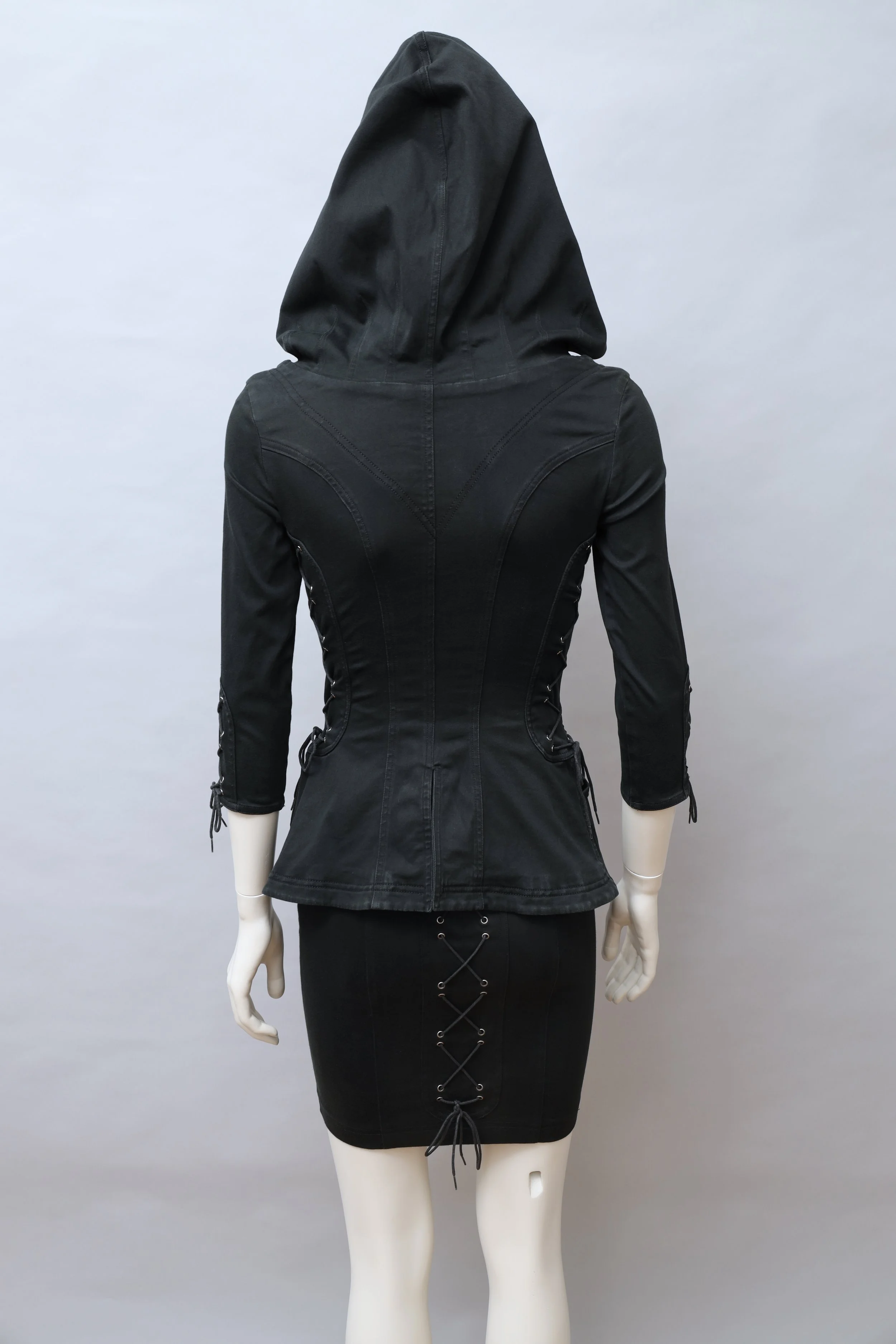 S/S 1991 Chantal Thomass black hooded lace ensemble
