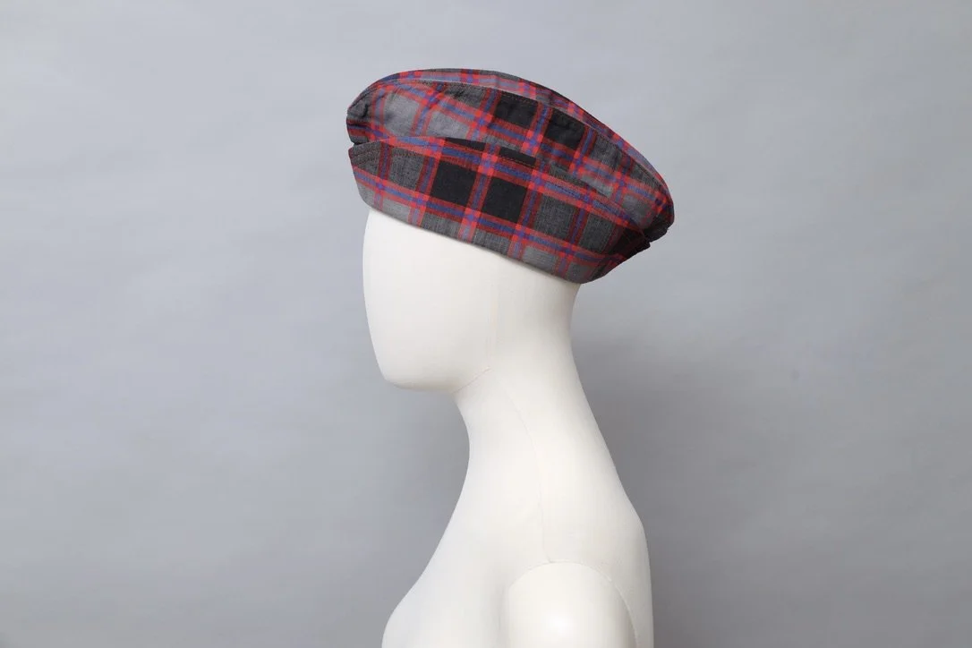 S/S 1984 Chantal Thomass pink and grey cotton tartan hat