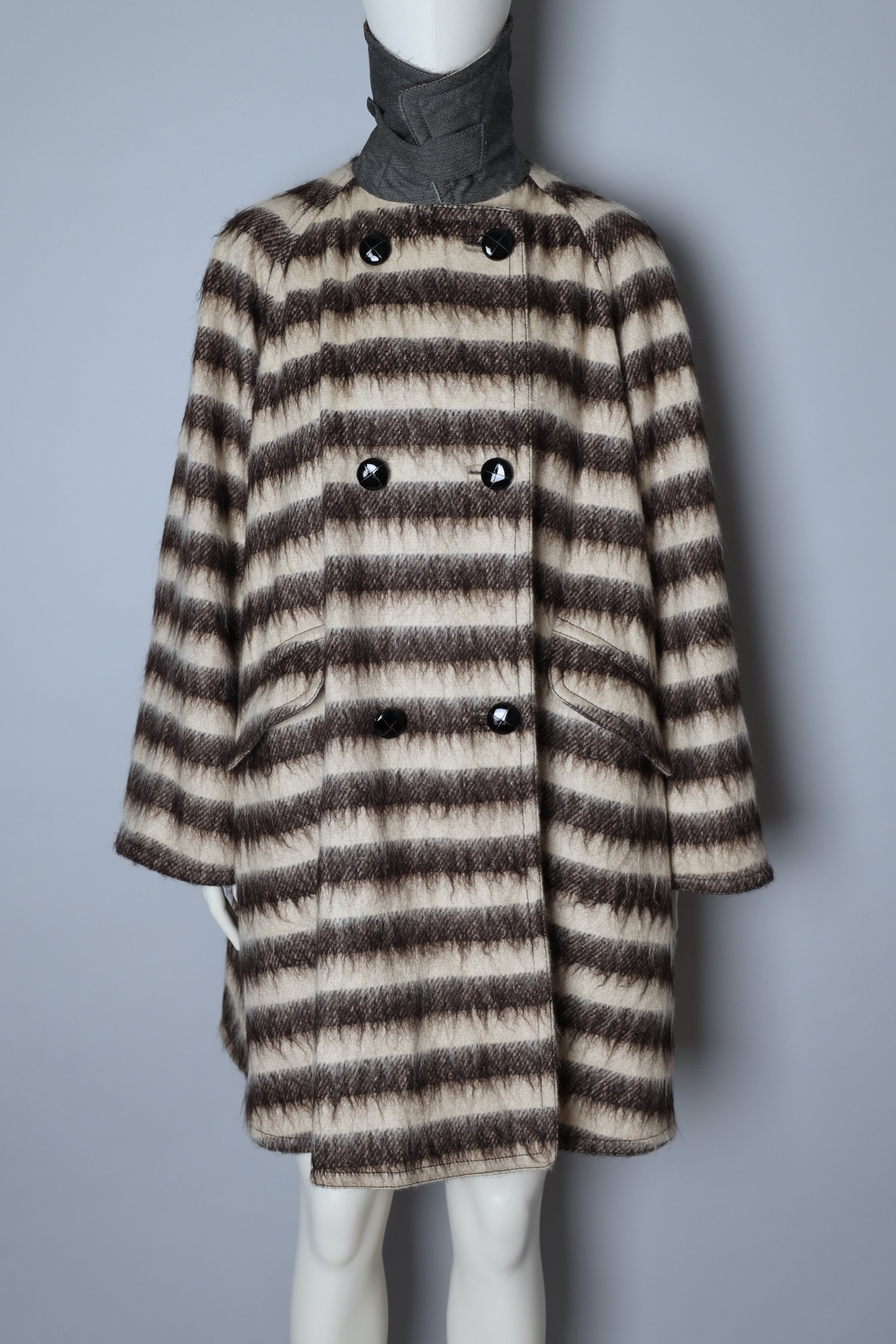 1990s Jean Paul Gaultier Femme reversible striped mohair trench coat