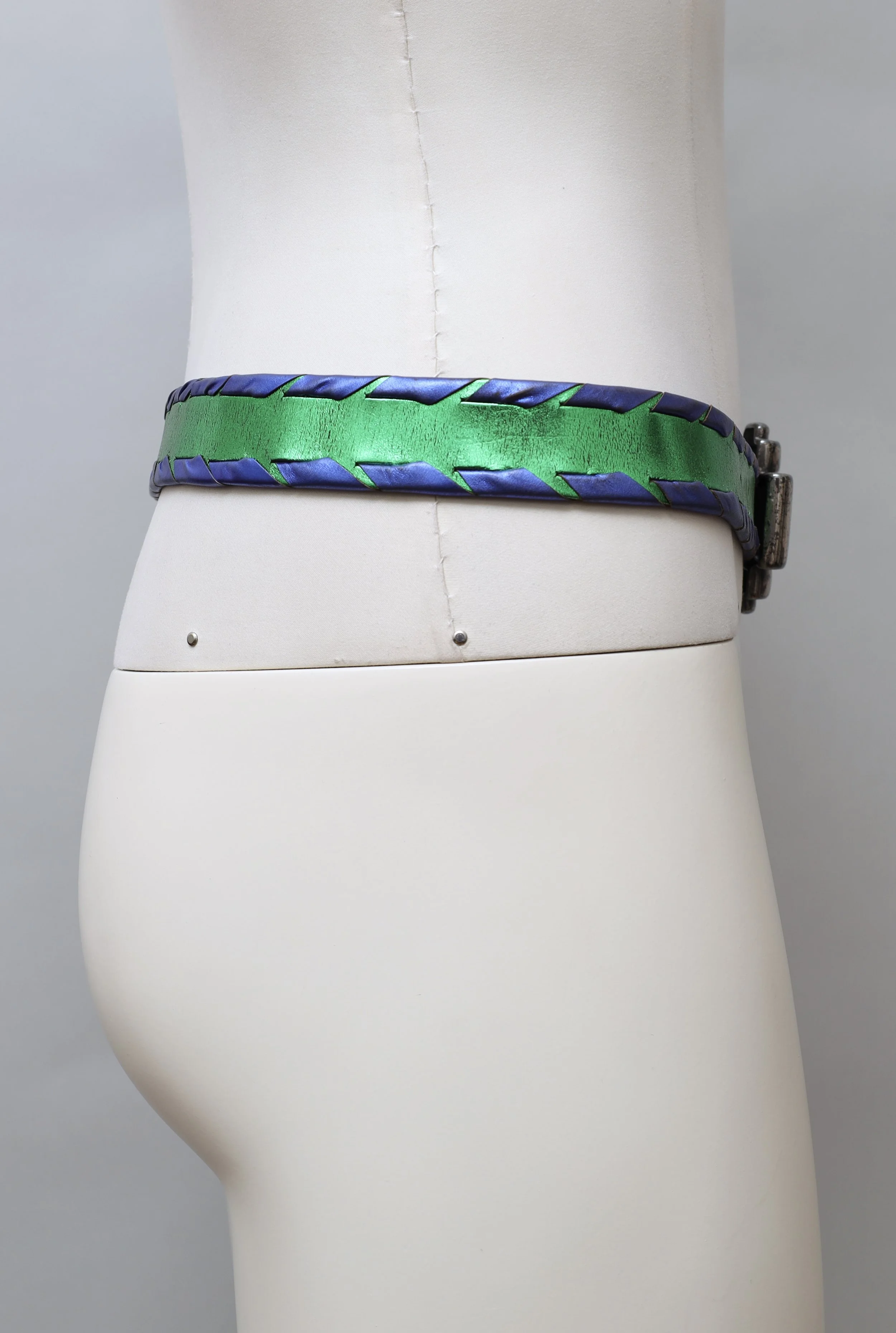 1990s Rifat Ozbek art deco metallic leather belt