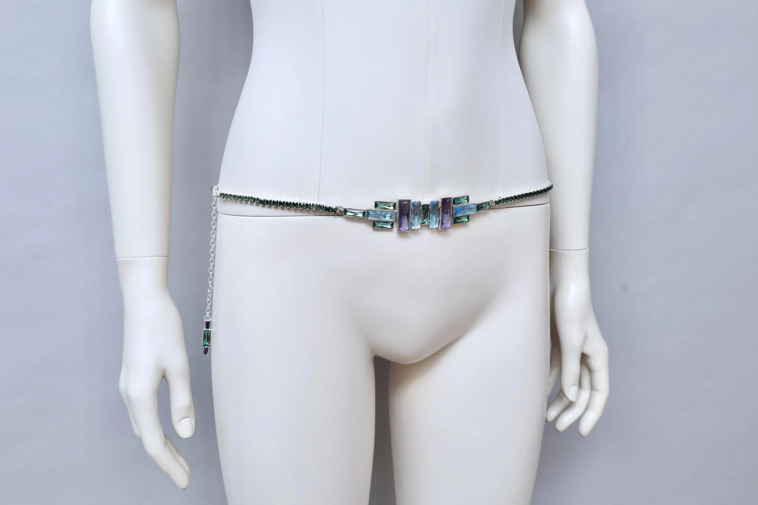 2000s Jean Paul Gaultier art deco crystal rhinestone belt