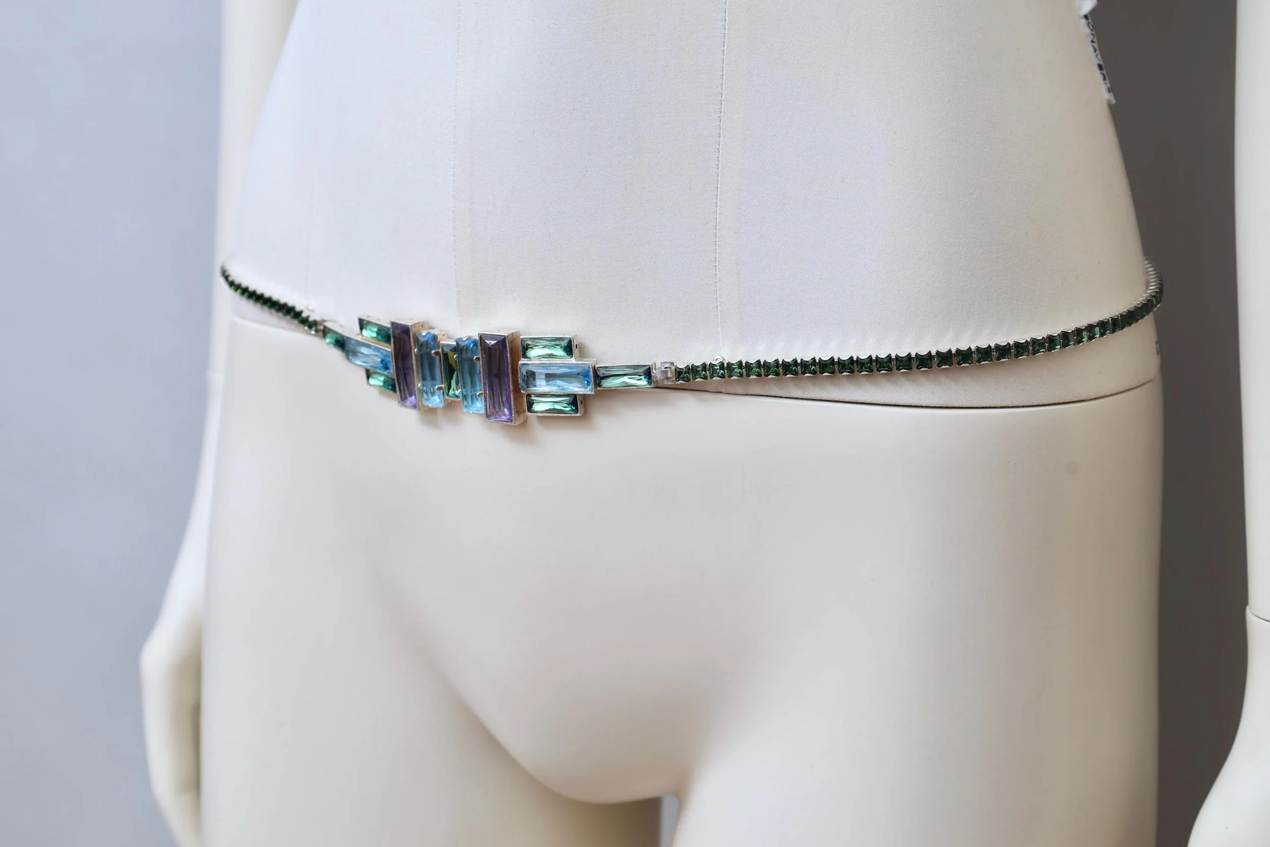 2000s Jean Paul Gaultier art deco crystal rhinestone belt