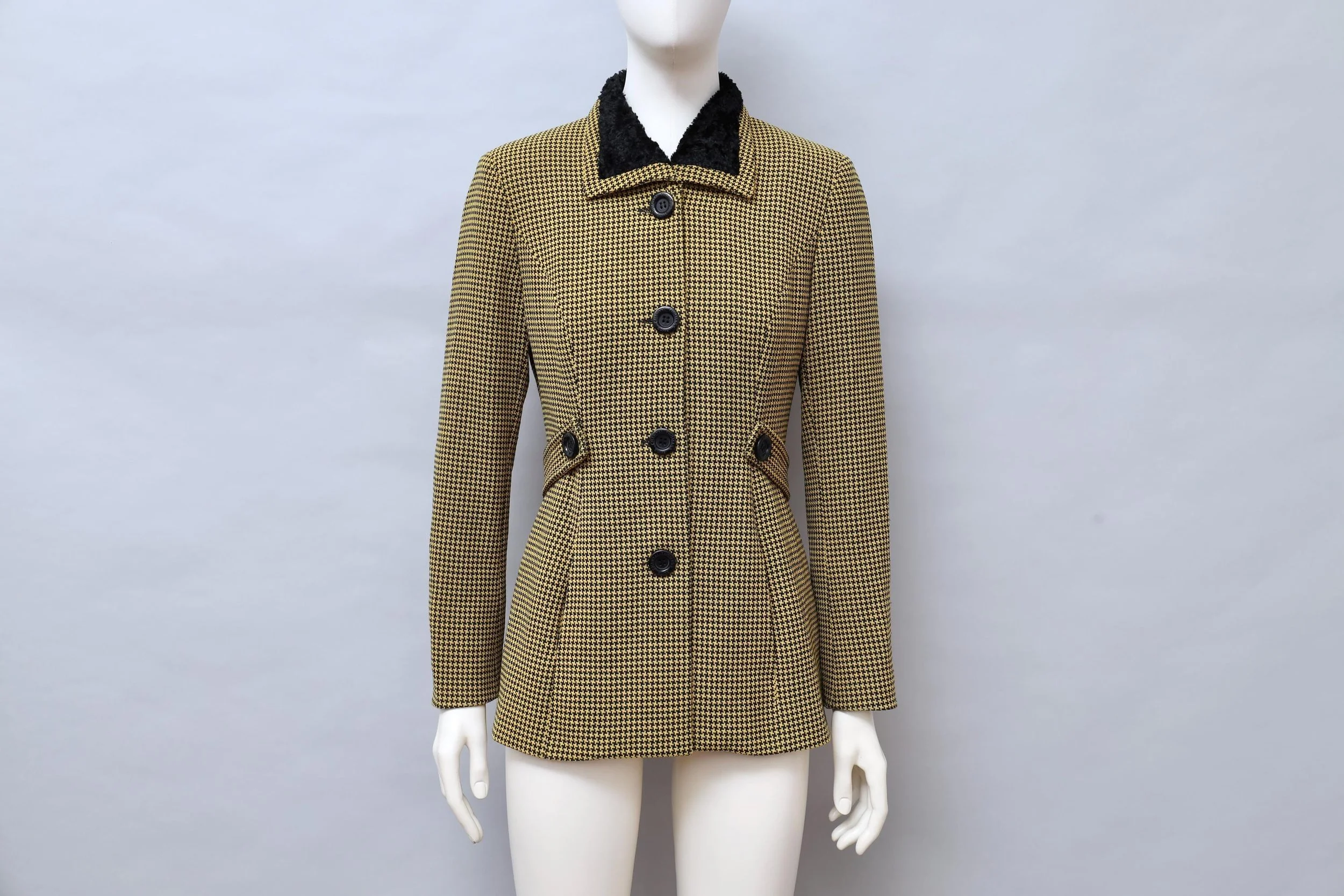 late 1980s / early 1990s Chantal Thomass Suite yellow houndstooth coat