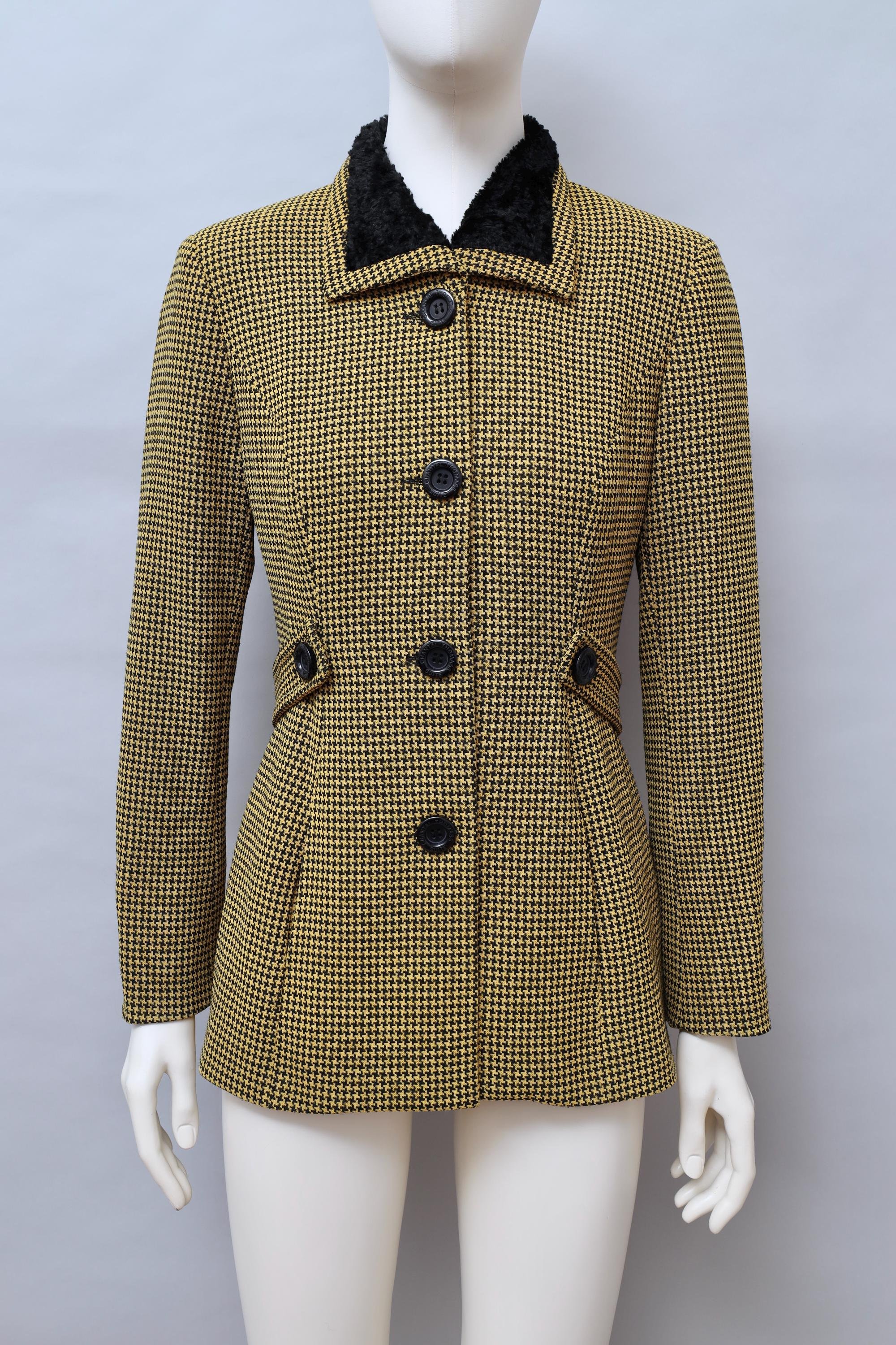 late 1980s / early 1990s Chantal Thomass Suite yellow houndstooth coat