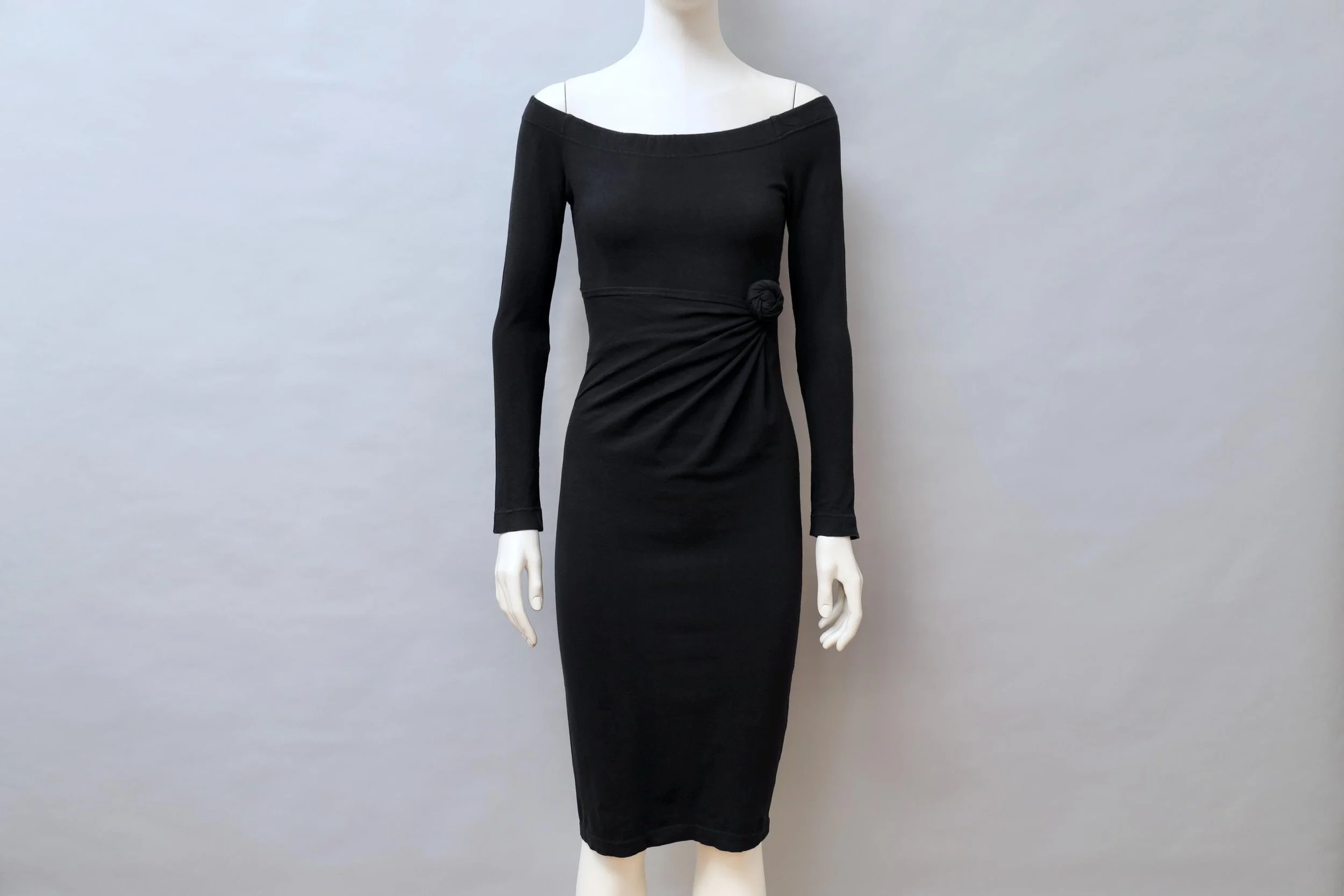 1980s Didier Renard black longsleeve tie front knot dress