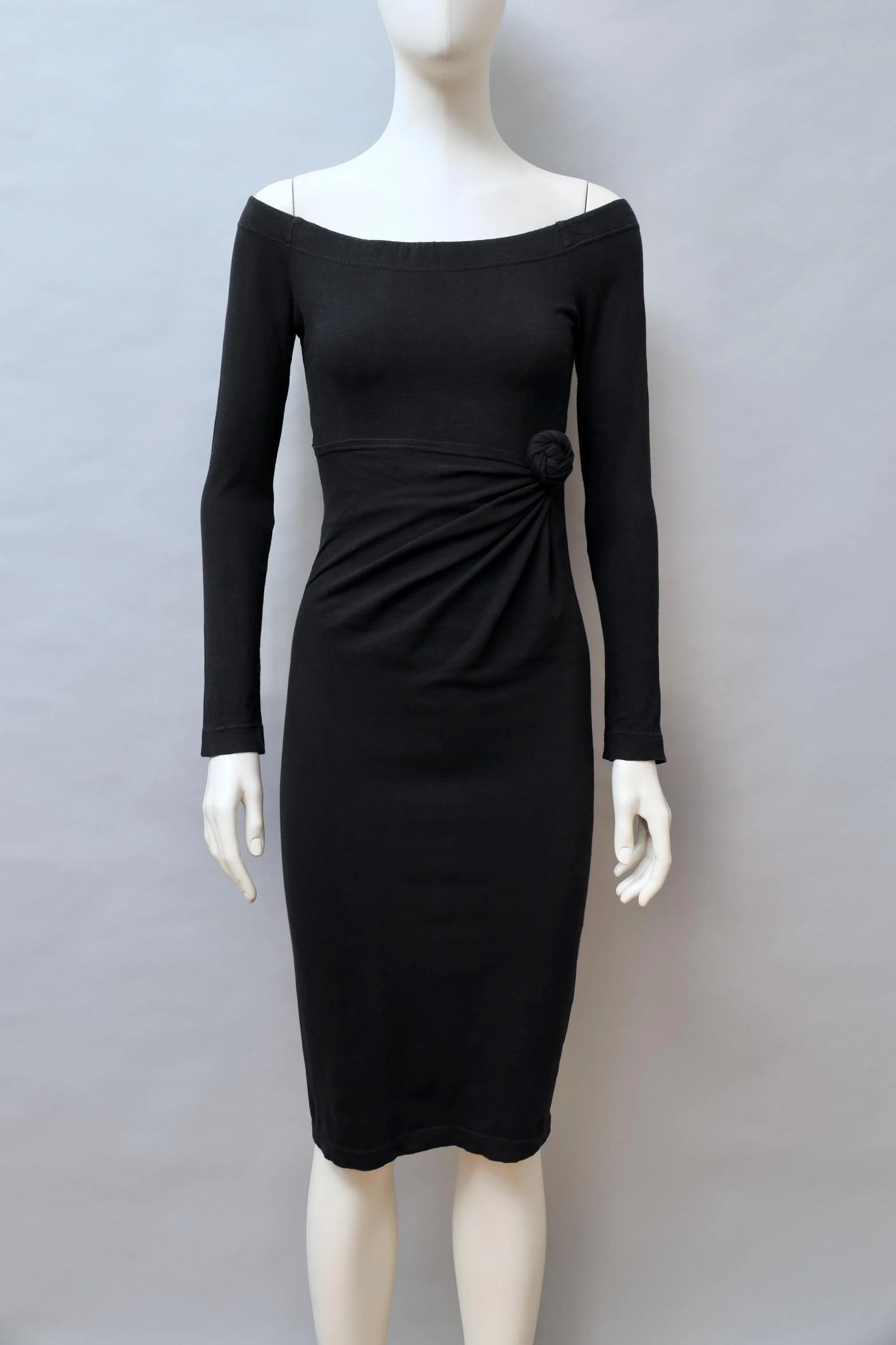 1980s Didier Renard black longsleeve tie front knot dress