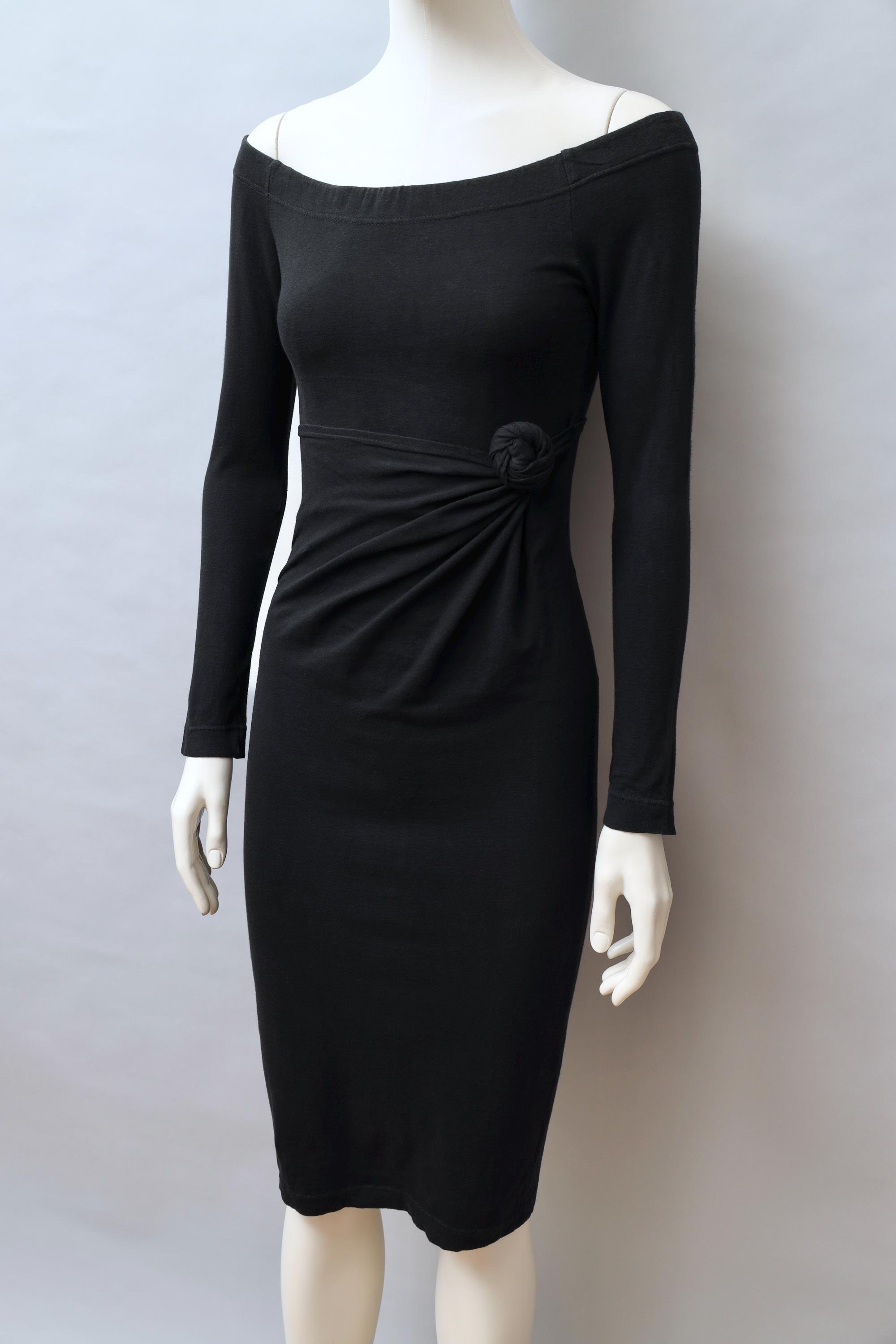 1980s Didier Renard black longsleeve tie front knot dress