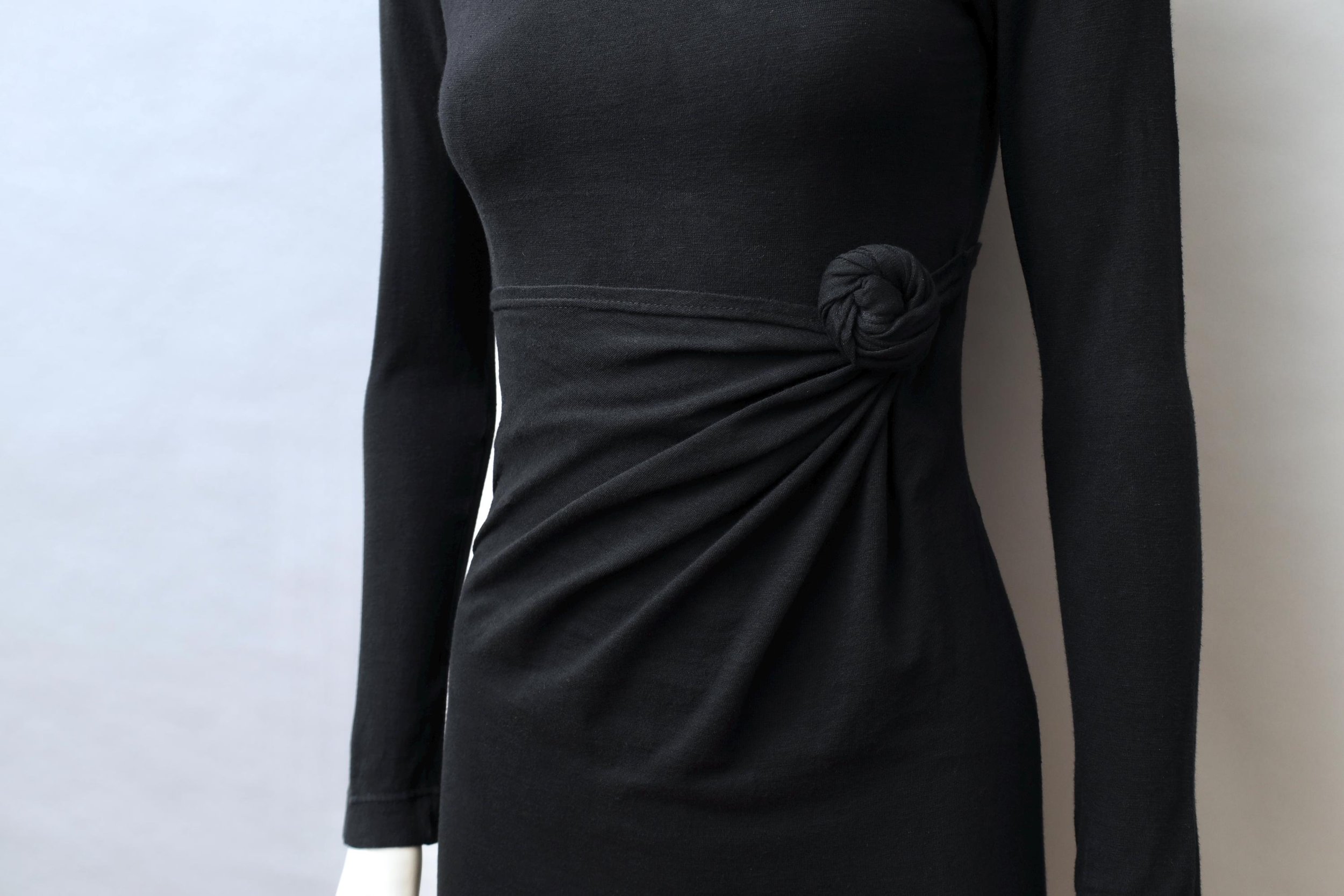 1980s Didier Renard black longsleeve tie front knot dress detail