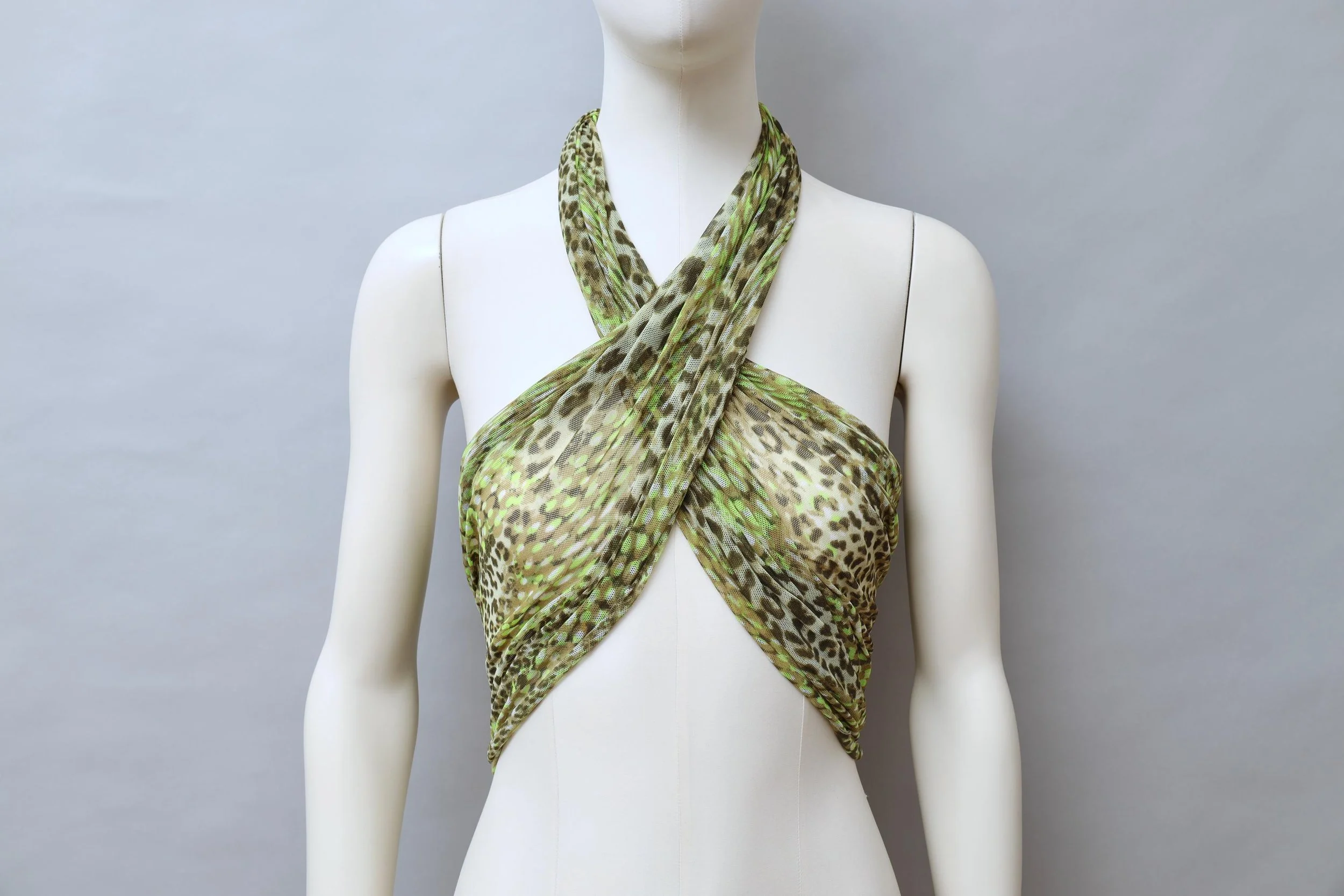 2000s Occhi Verdi green mesh cyber polka dot and leopard cover up