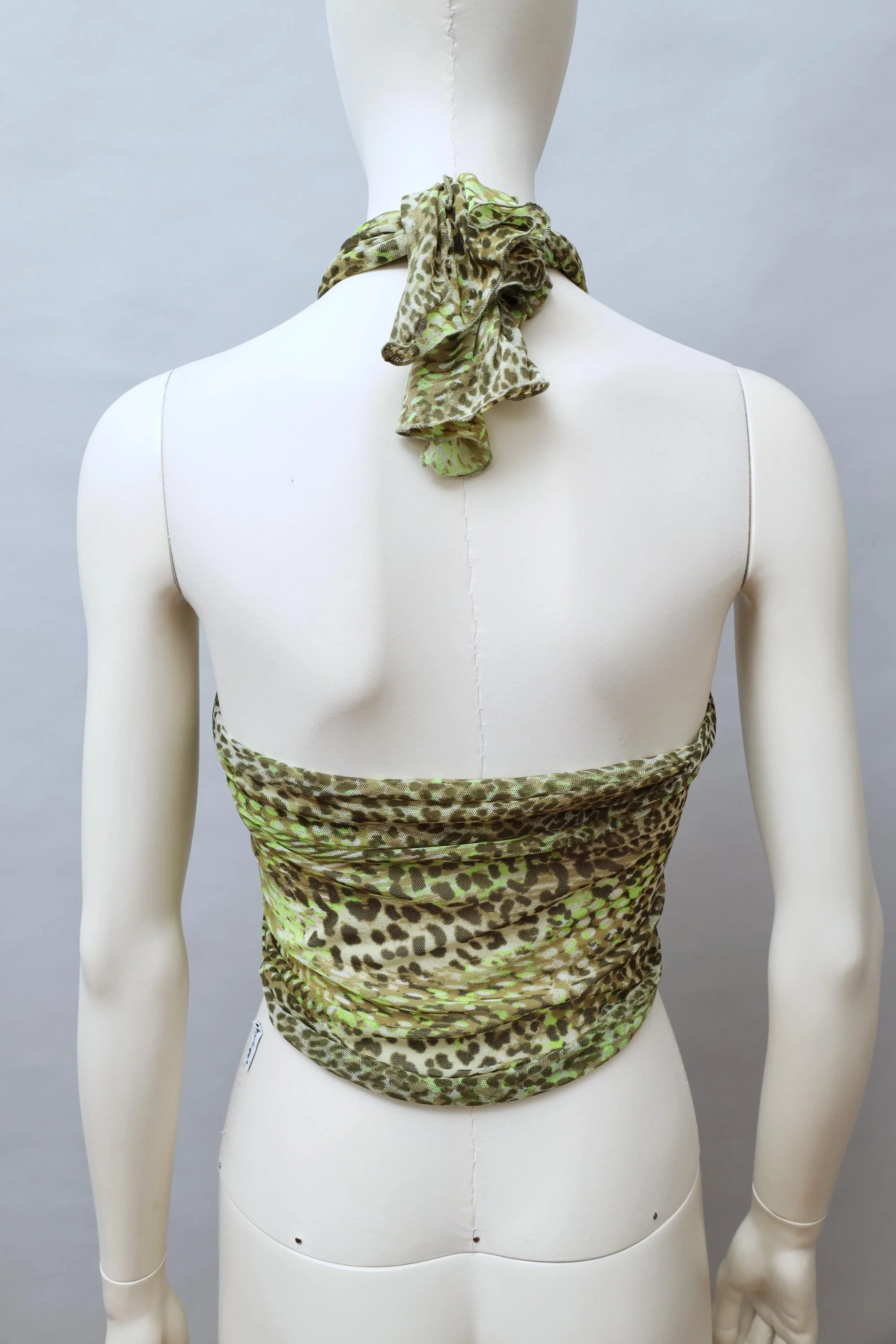 2000s Occhi Verdi green mesh cyber polka dot and leopard cover up top