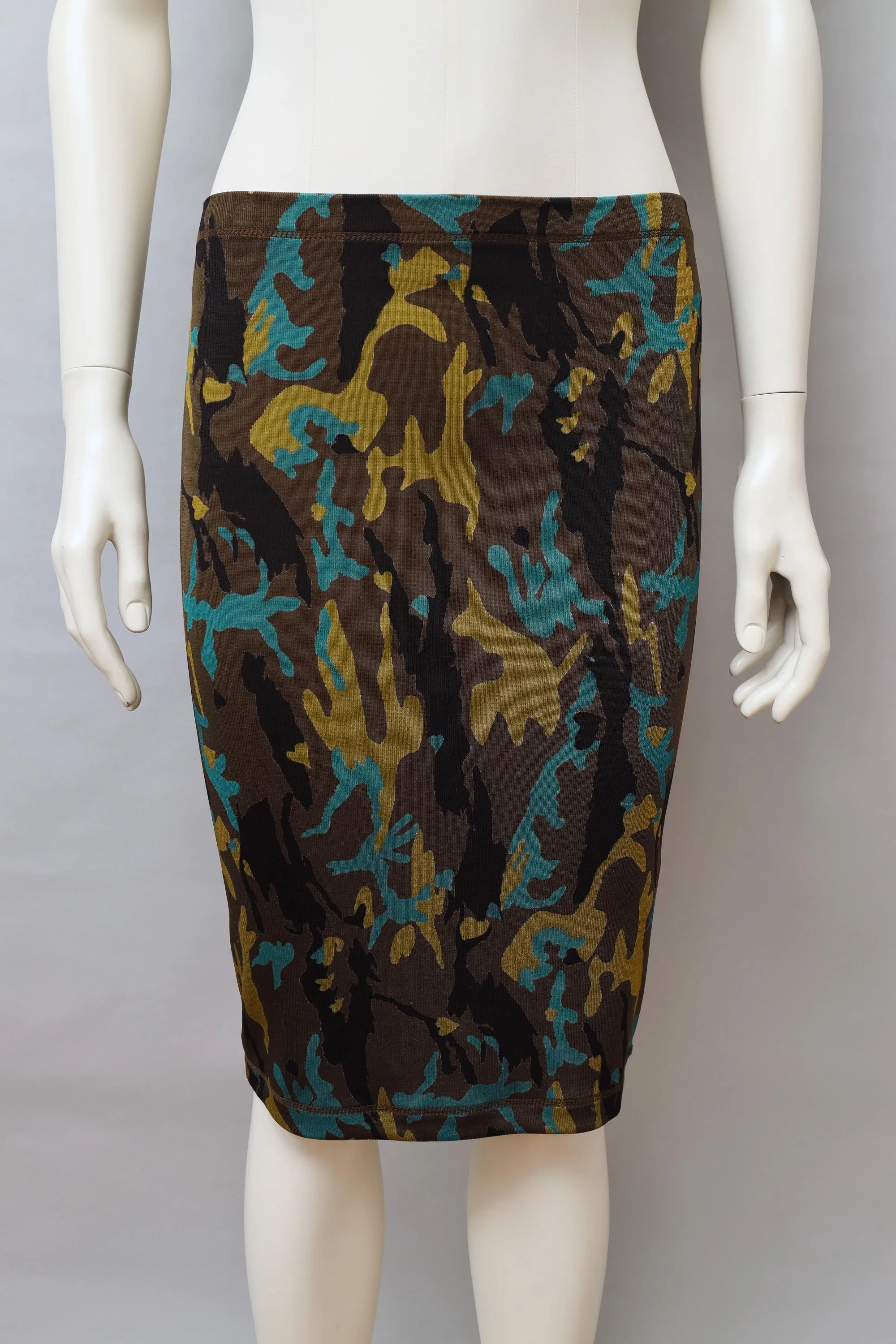 F/W 1989 Junior Gaultier green camouflage pencil skirt