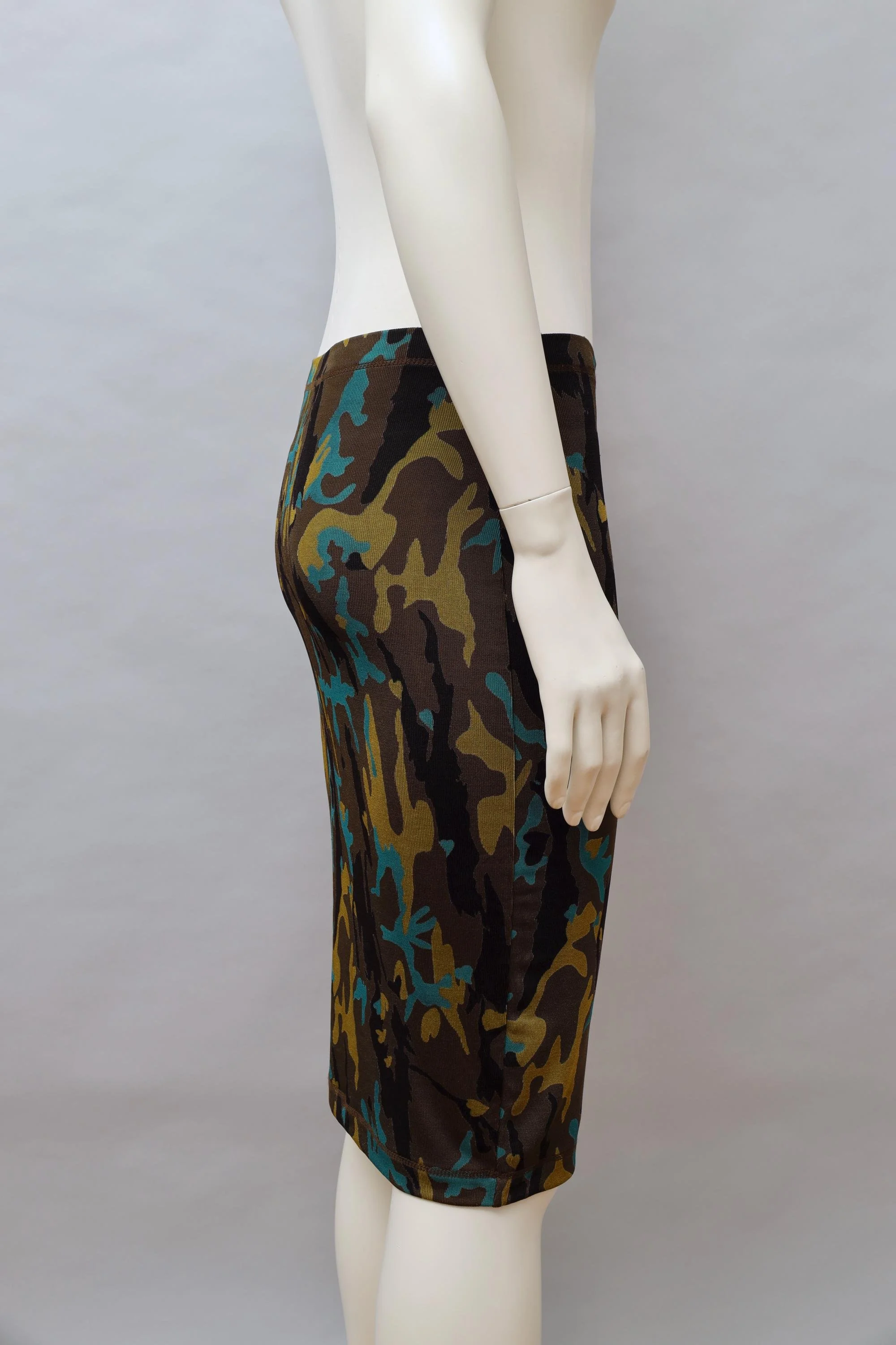 F/W 1989 Junior Gaultier green camouflage pencil skirt
