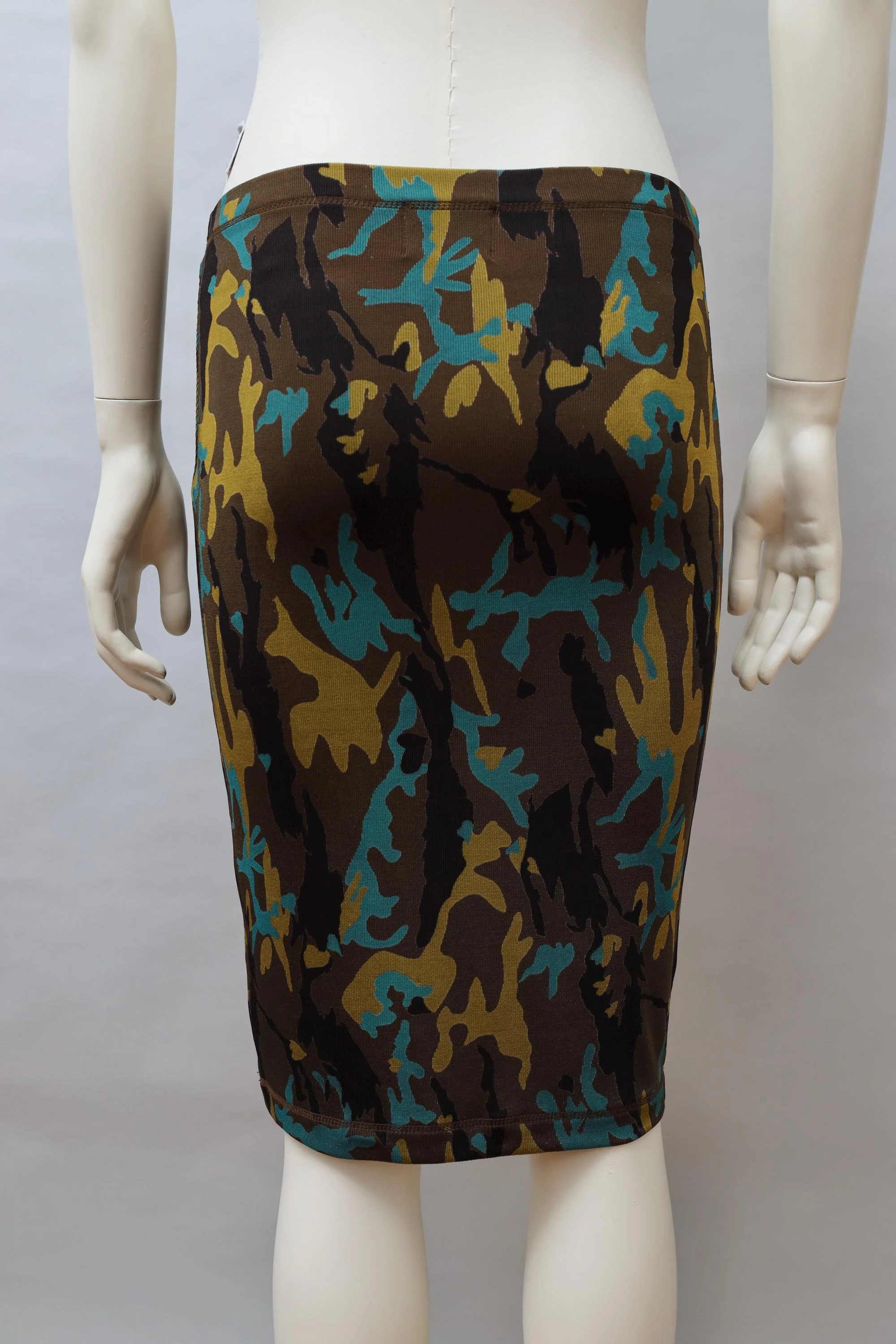F/W 1989 Junior Gaultier green camouflage pencil skirt