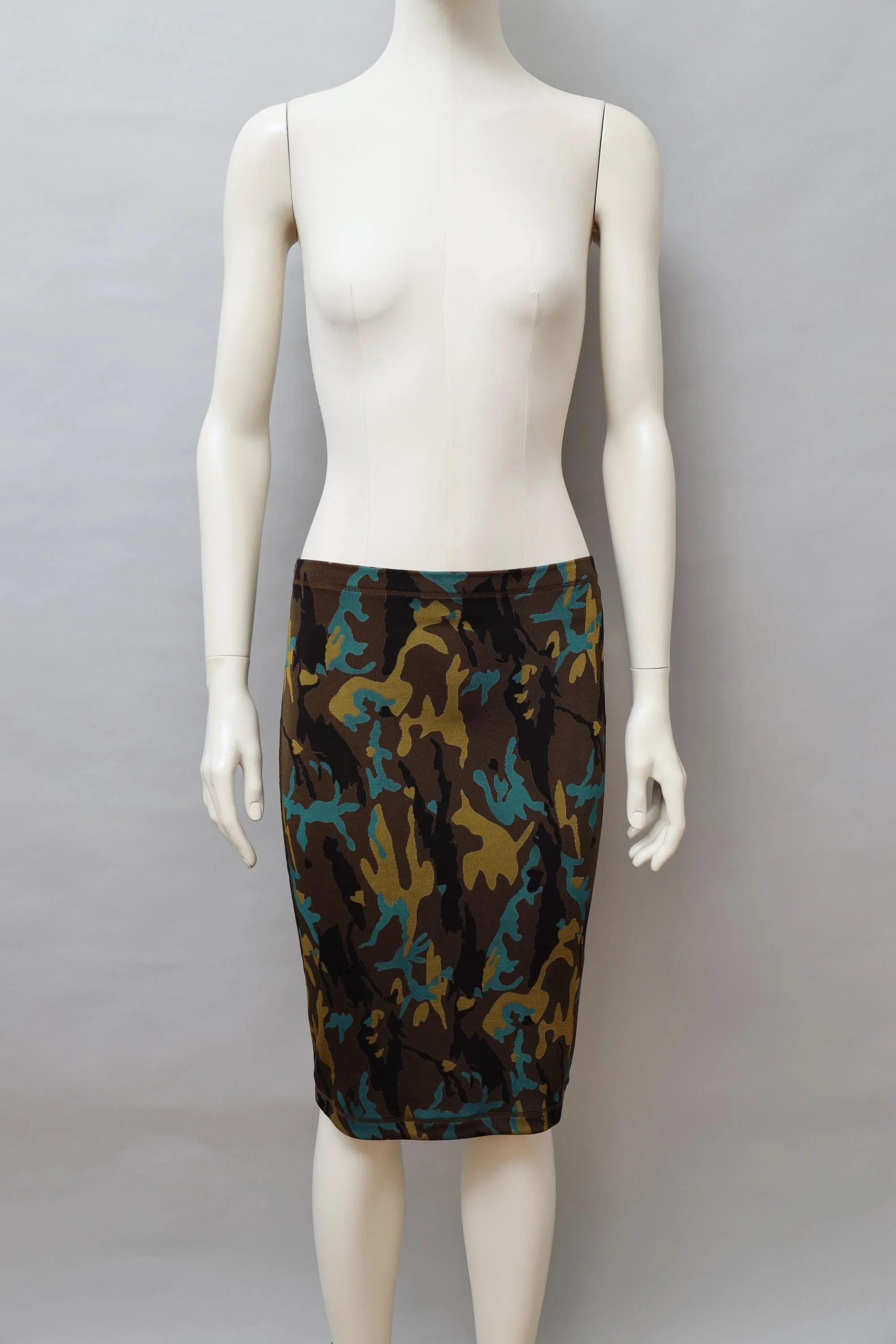F/W 1989 Junior Gaultier green camouflage pencil skirt