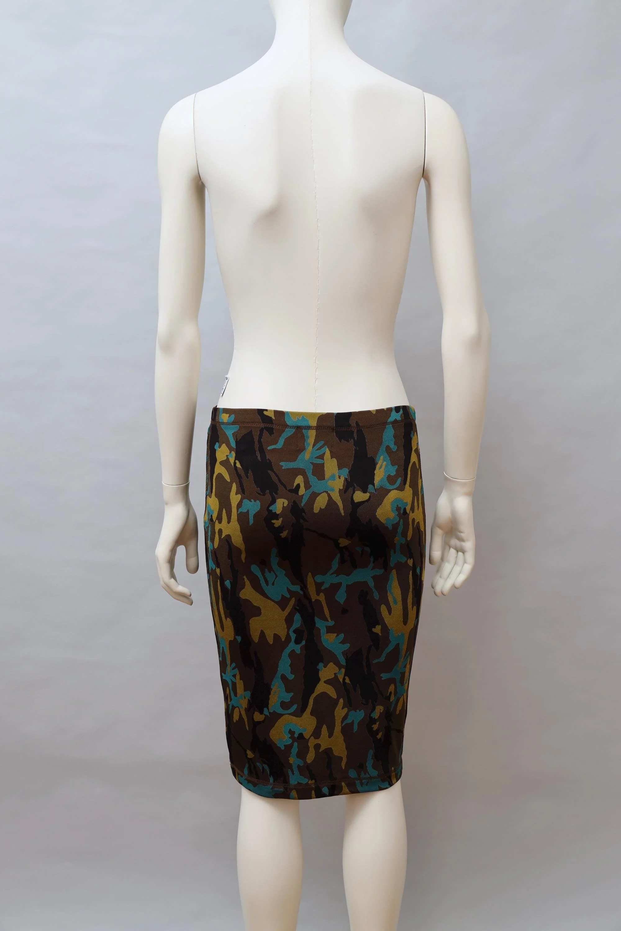 F/W 1989 Junior Gaultier green camouflage pencil skirt