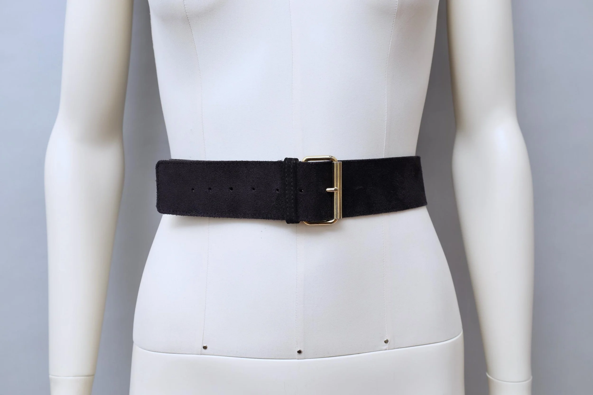 S/S 1983 Sonia Rykiel black suede rhinestone heart bow belt front