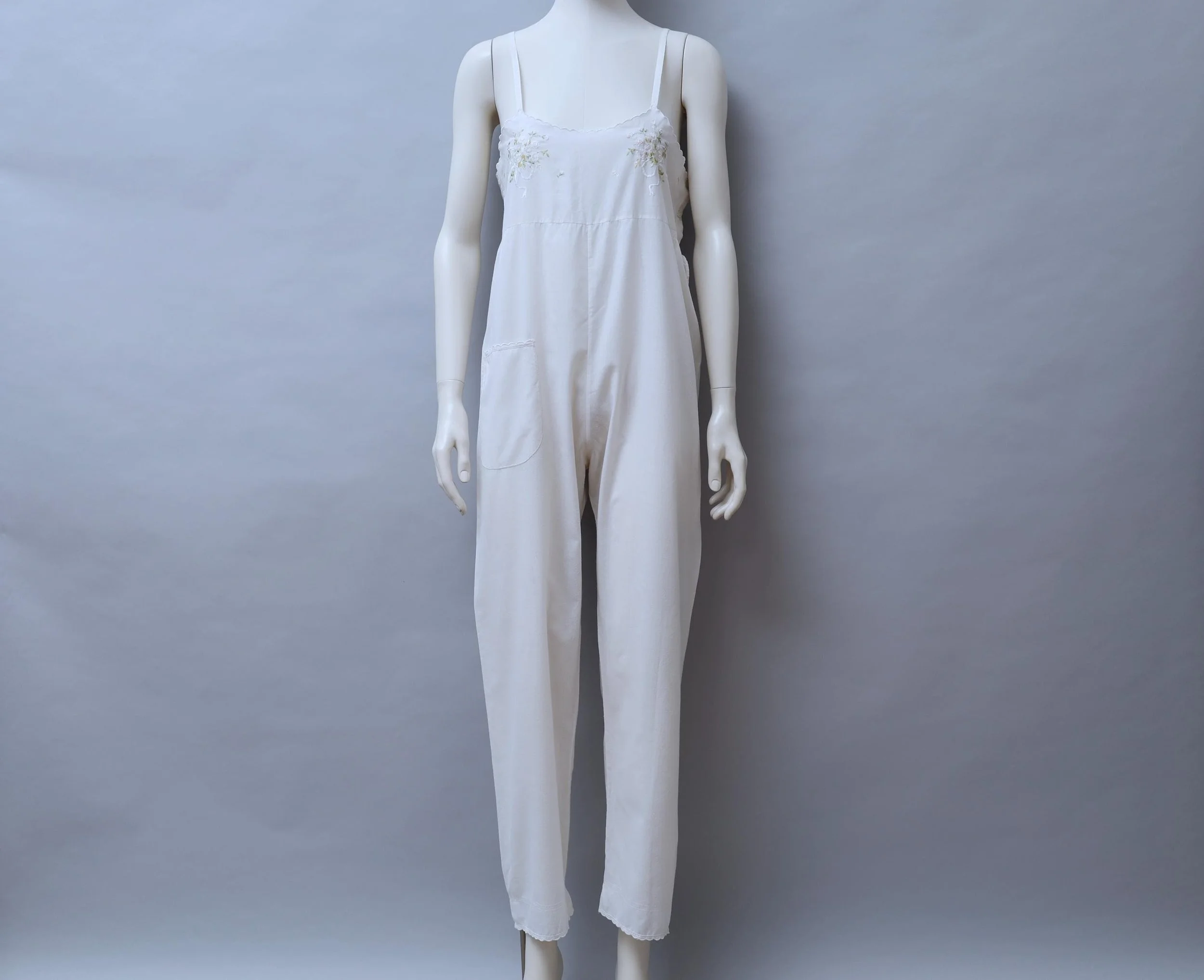 late 1970s / early 1980s Chantal Thomass embroidered white cotton salopette