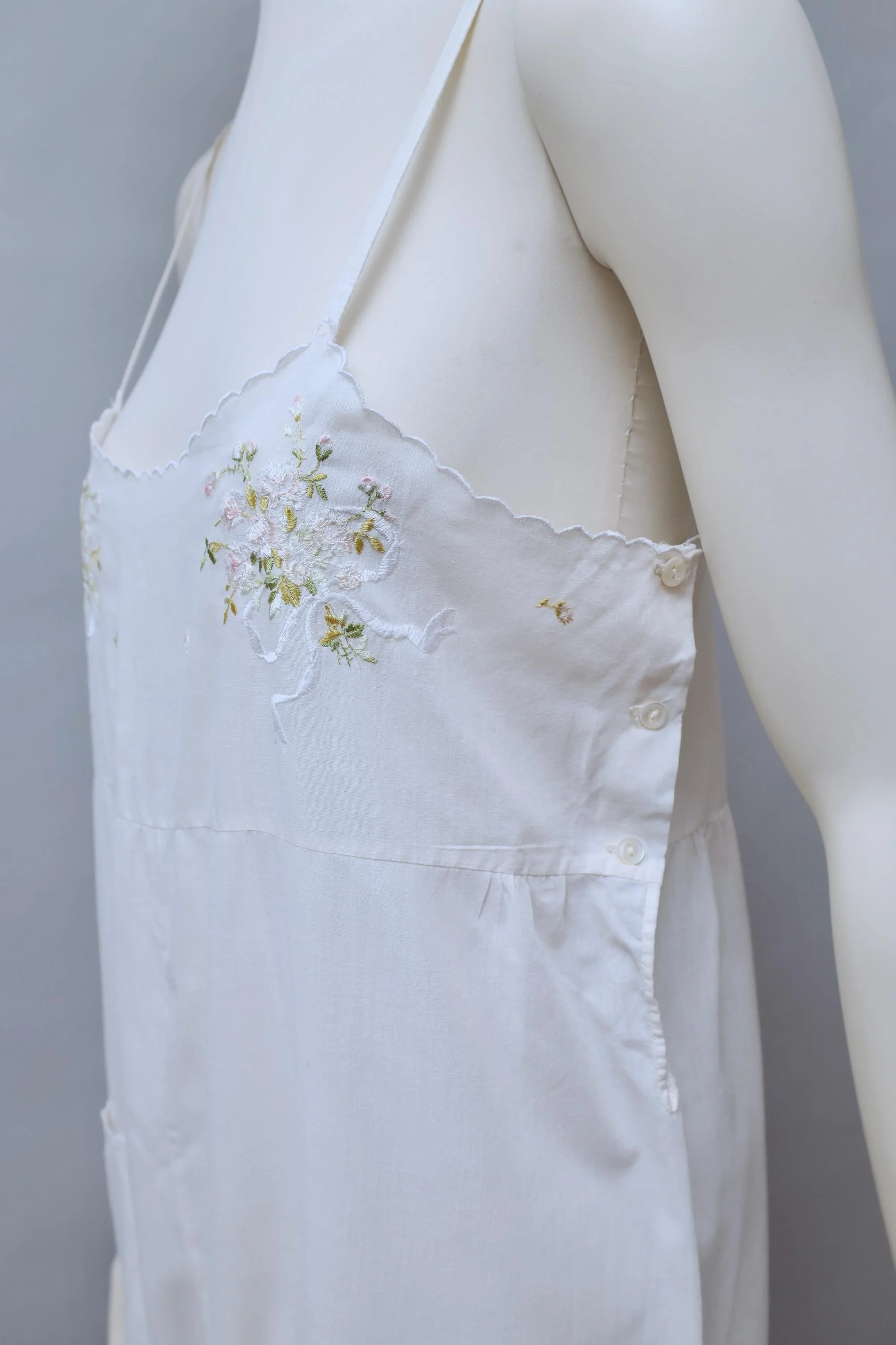 late 1970s / early 1980s Chantal Thomass floral embroidery white cotton salopette