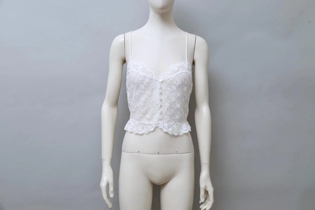 1980s Malizia by La Perla white button up lace top