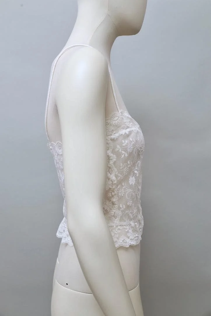 1980s Malizia by La Perla white button up lace top