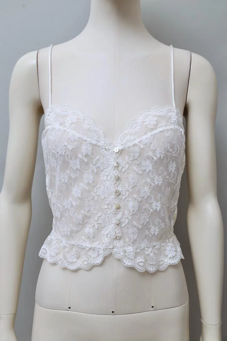 1980s Malizia by La Perla white button up lace top