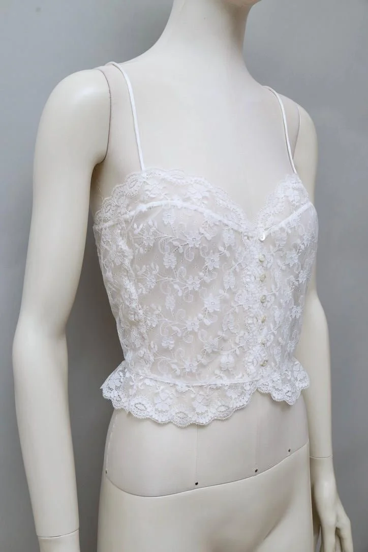 1980s Malizia by La Perla white button up lace top