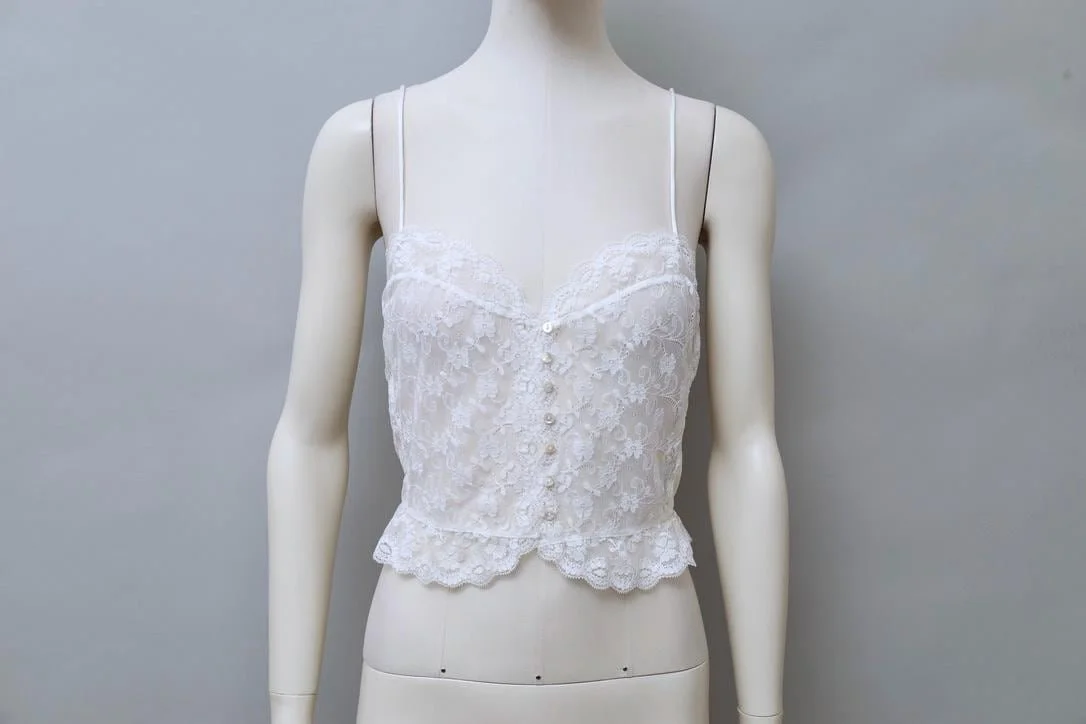 1980s Malizia by La Perla white button up lace top