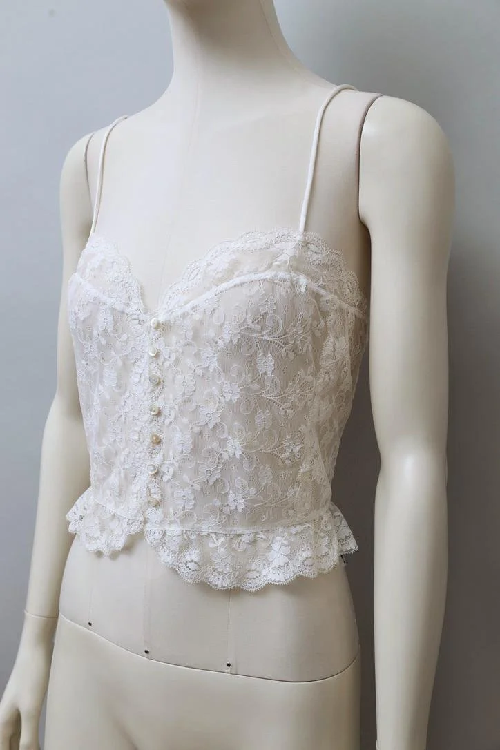 1980s Malizia by La Perla white button up lace top