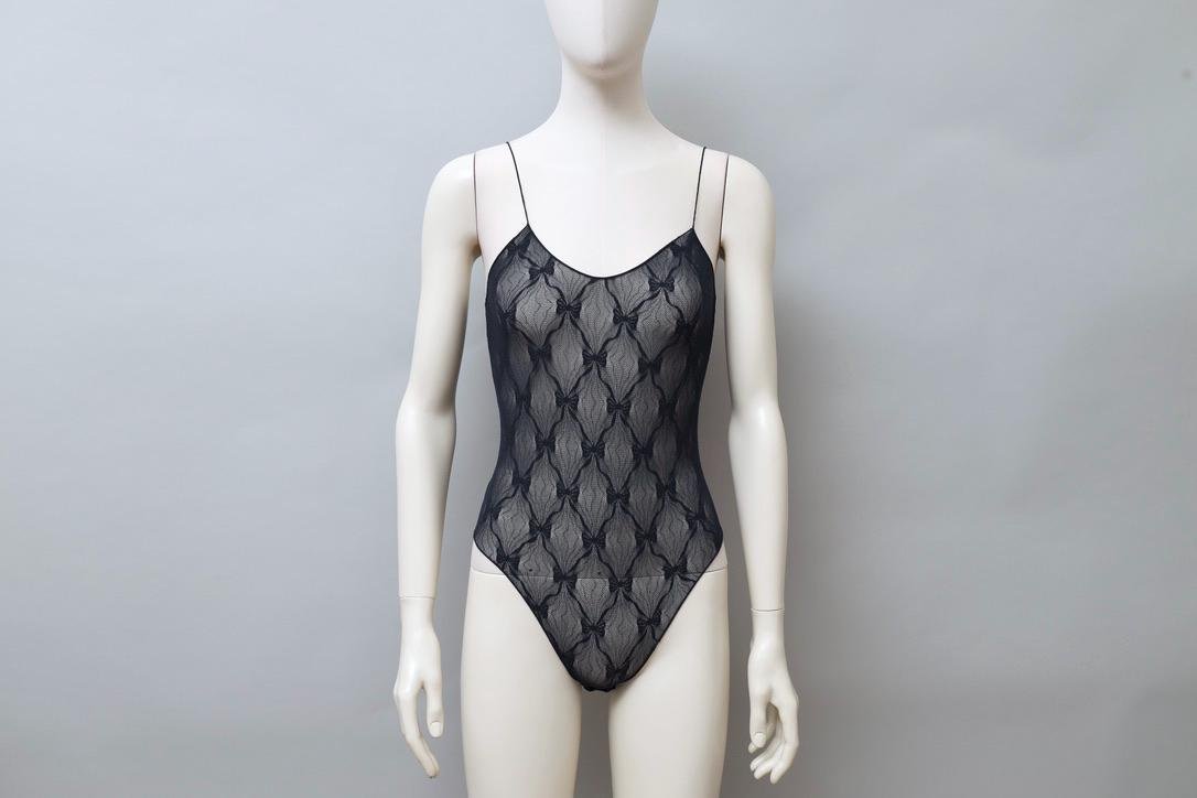 early 1980s Chantal Thomass Wolford dark blue floral lace bodysuit