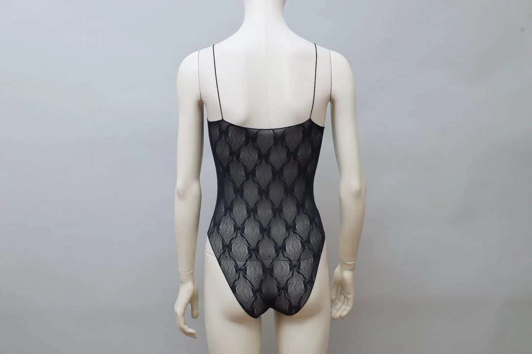 early 1980s Chantal Thomass Wolford dark blue floral lace bodysuit