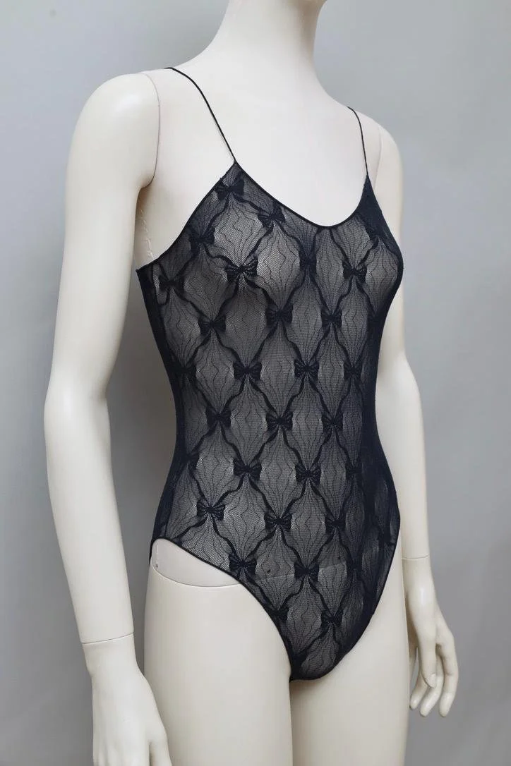 early 1980s Chantal Thomass Wolford dark blue floral lace bodysuit