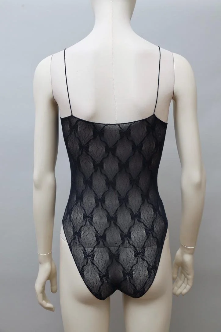 early 1980s Chantal Thomass Wolford dark blue floral lace bodysuit
