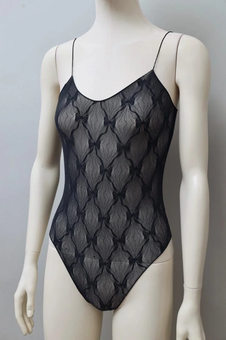 early 1980s Chantal Thomass Wolford dark blue floral lace bodysuit