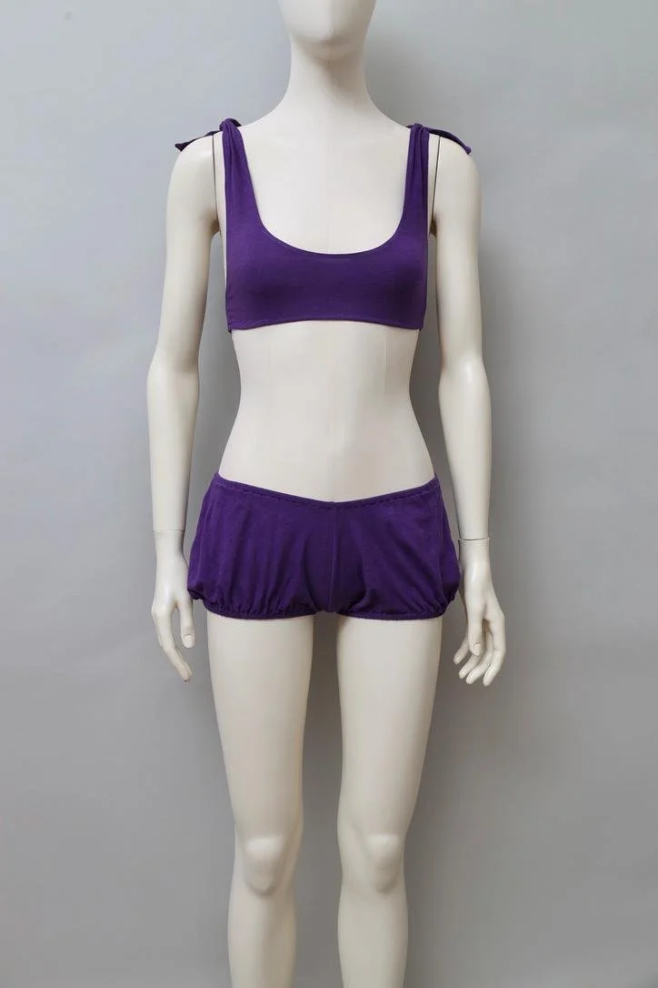 1980s Oceano by La Perla purple cropped top and bloomers set