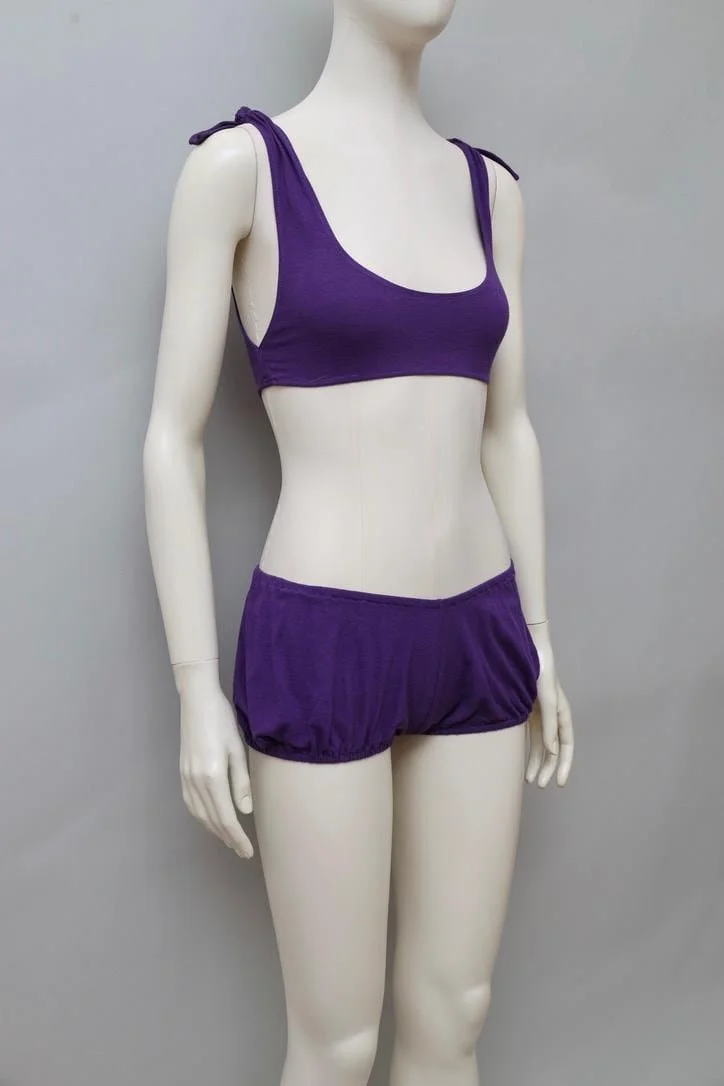 1980s Oceano by La Perla purple cropped top and bloomers set