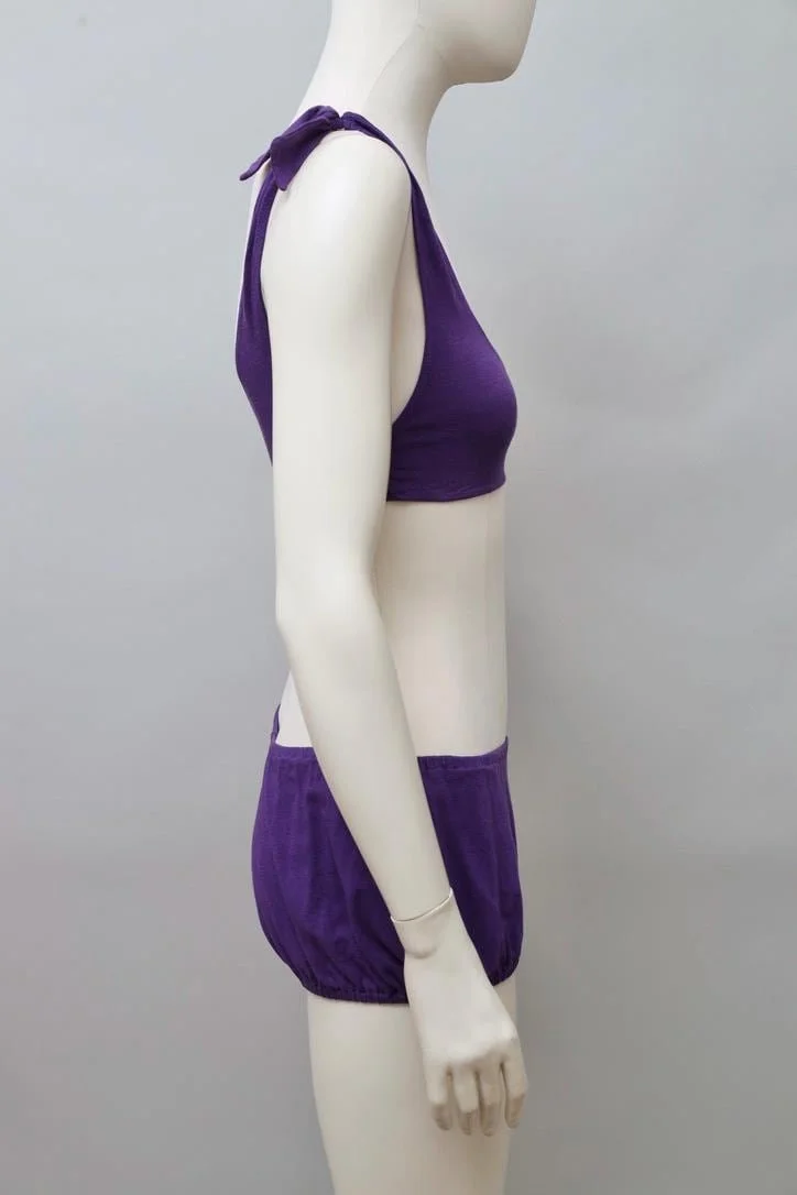 1980s Oceano by La Perla purple cropped top and bloomers set