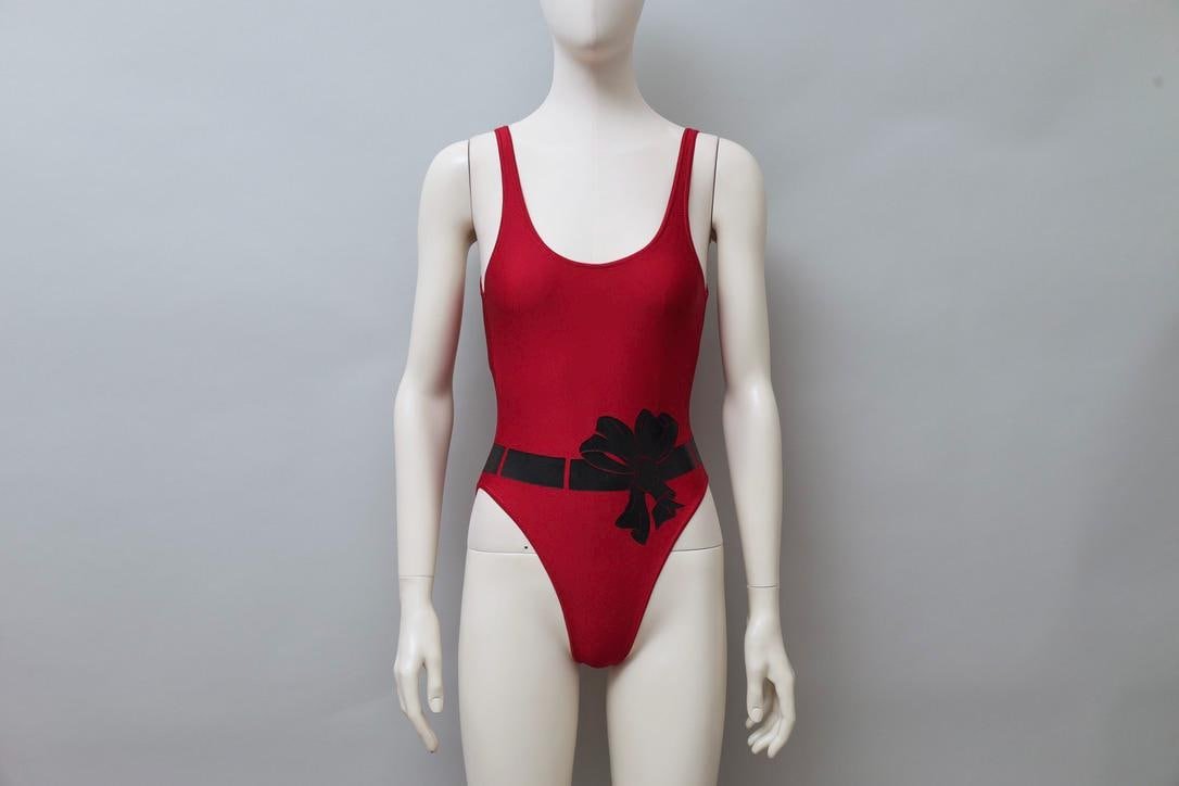 1980s Chantal Thomass red and black bow print swimsuit