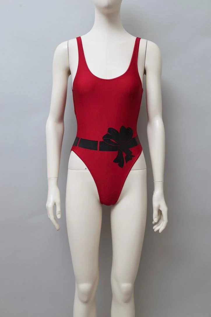 1980s Chantal Thomass red and black bow print swimsuit