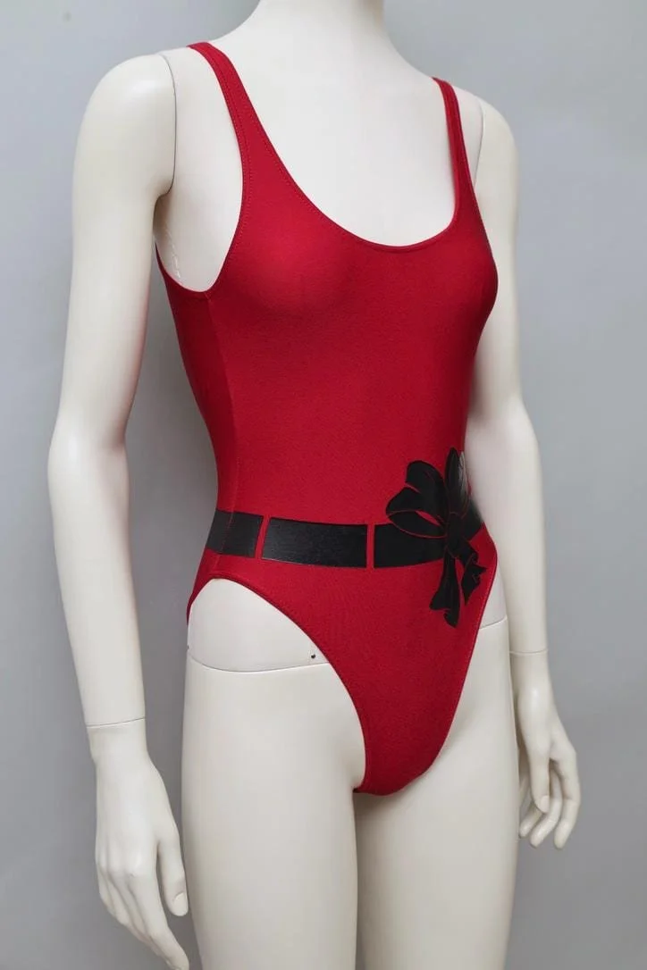 1980s Chantal Thomass red and black bow print swimsuit