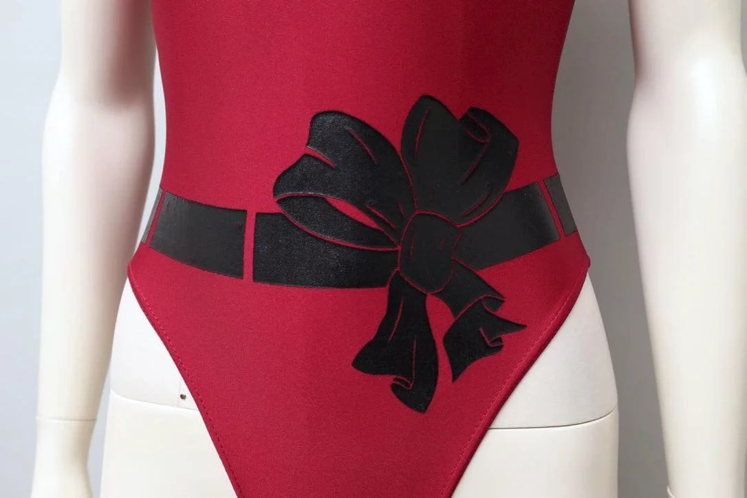 1980s Chantal Thomass red and black bow print swimsuit