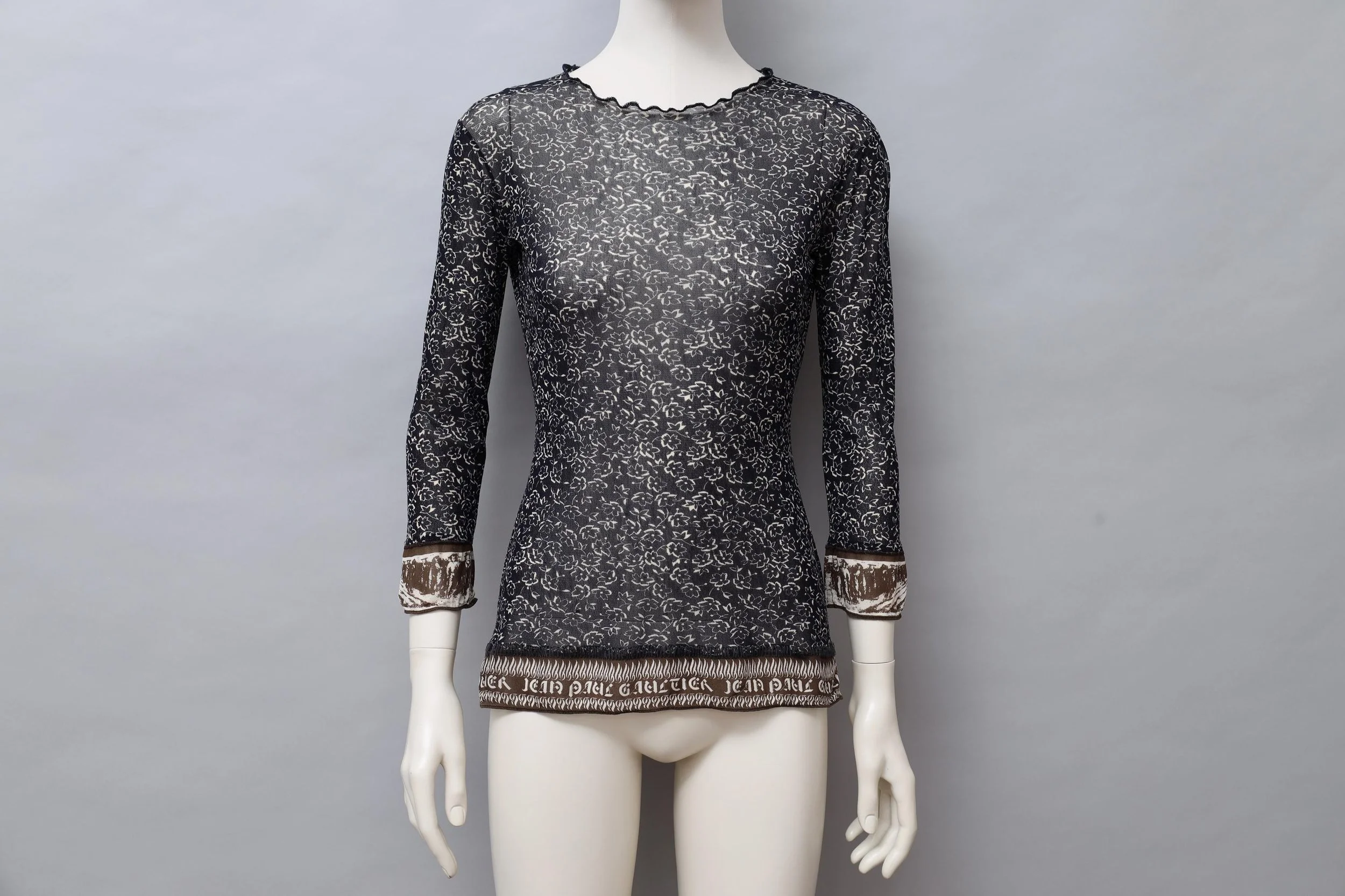 S/S 1998 Jean Paul Gaultier dark blue floral mesh top