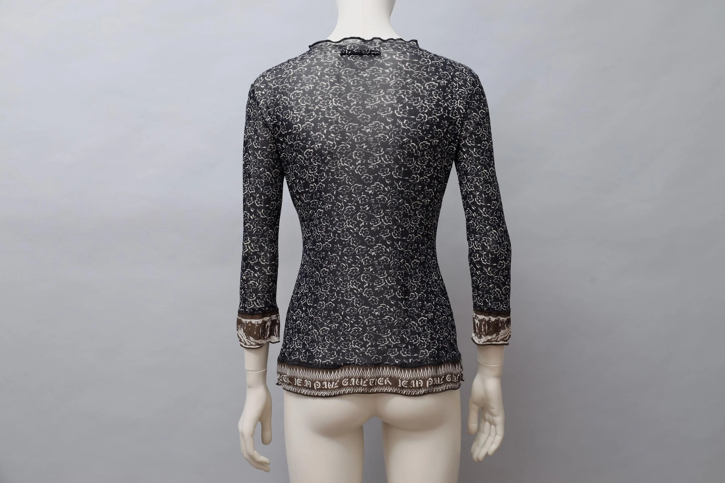 S/S 1998 Jean Paul Gaultier dark blue floral mesh top