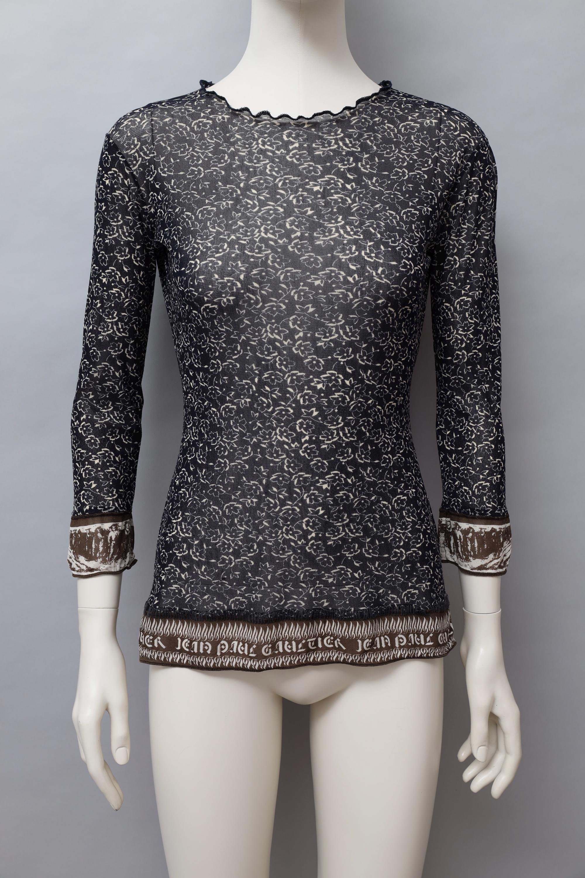 S/S 1998 Jean Paul Gaultier dark blue floral mesh top