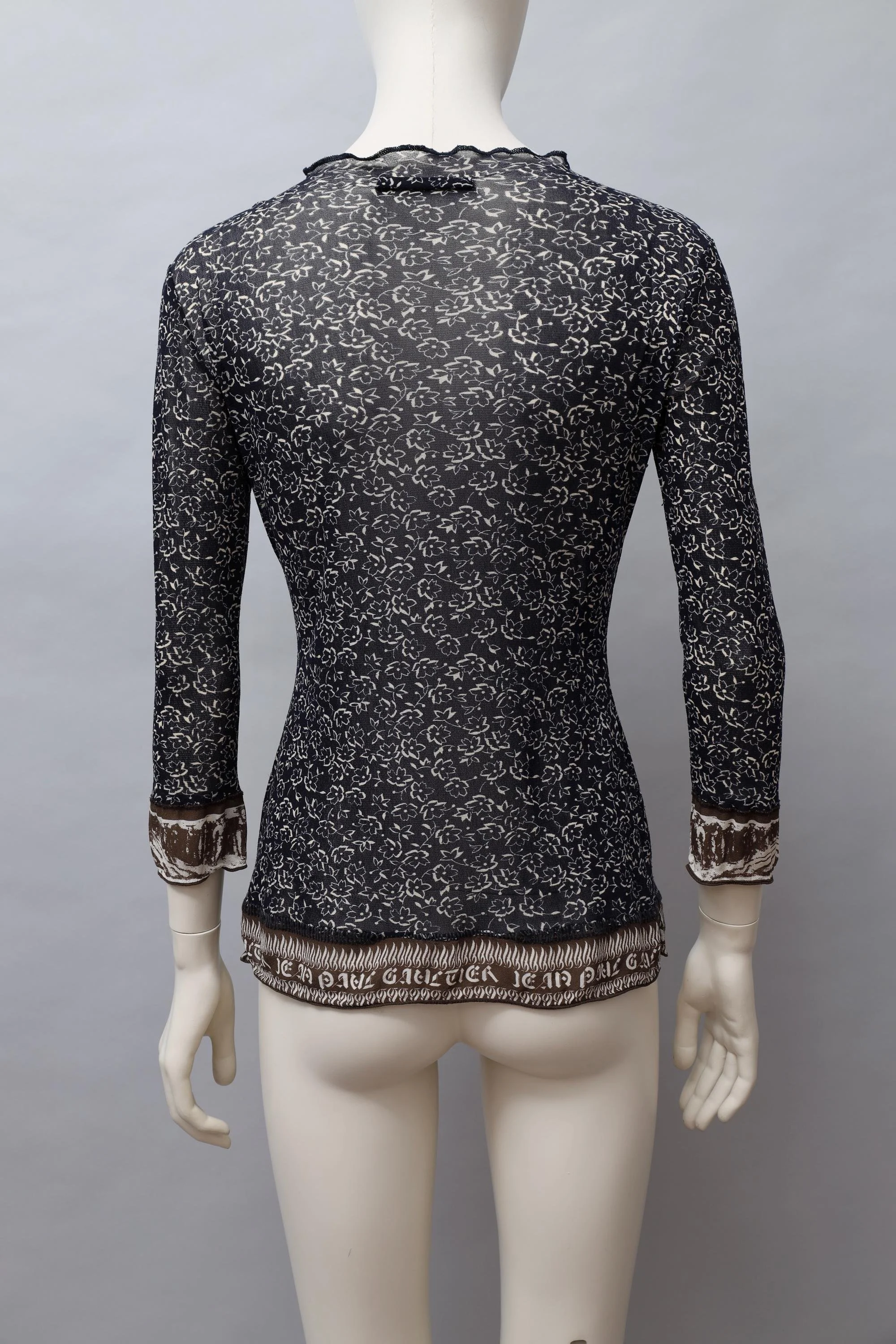 S/S 1998 Jean Paul Gaultier dark blue floral mesh top