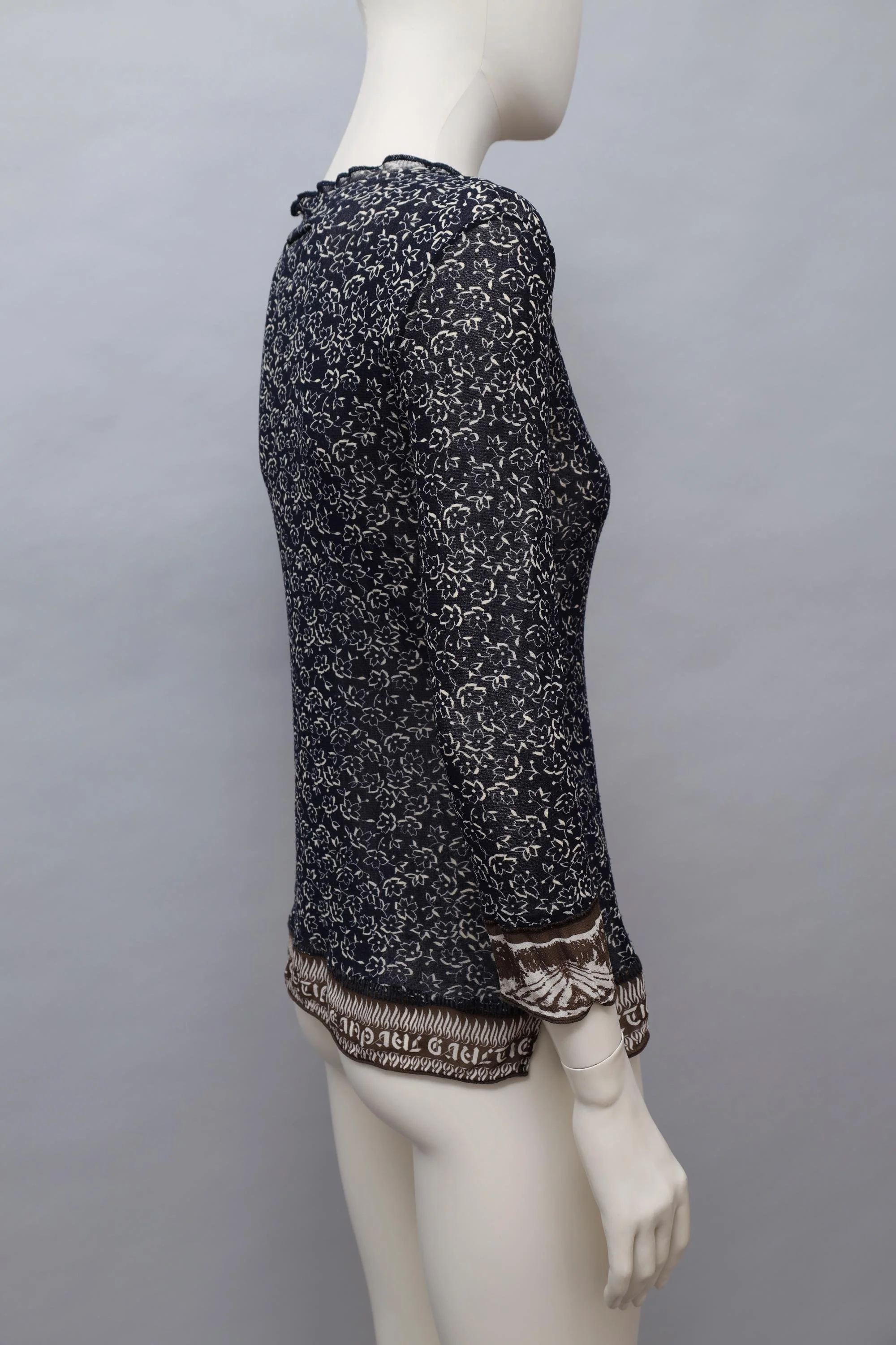 S/S 1998 Jean Paul Gaultier dark blue floral mesh top