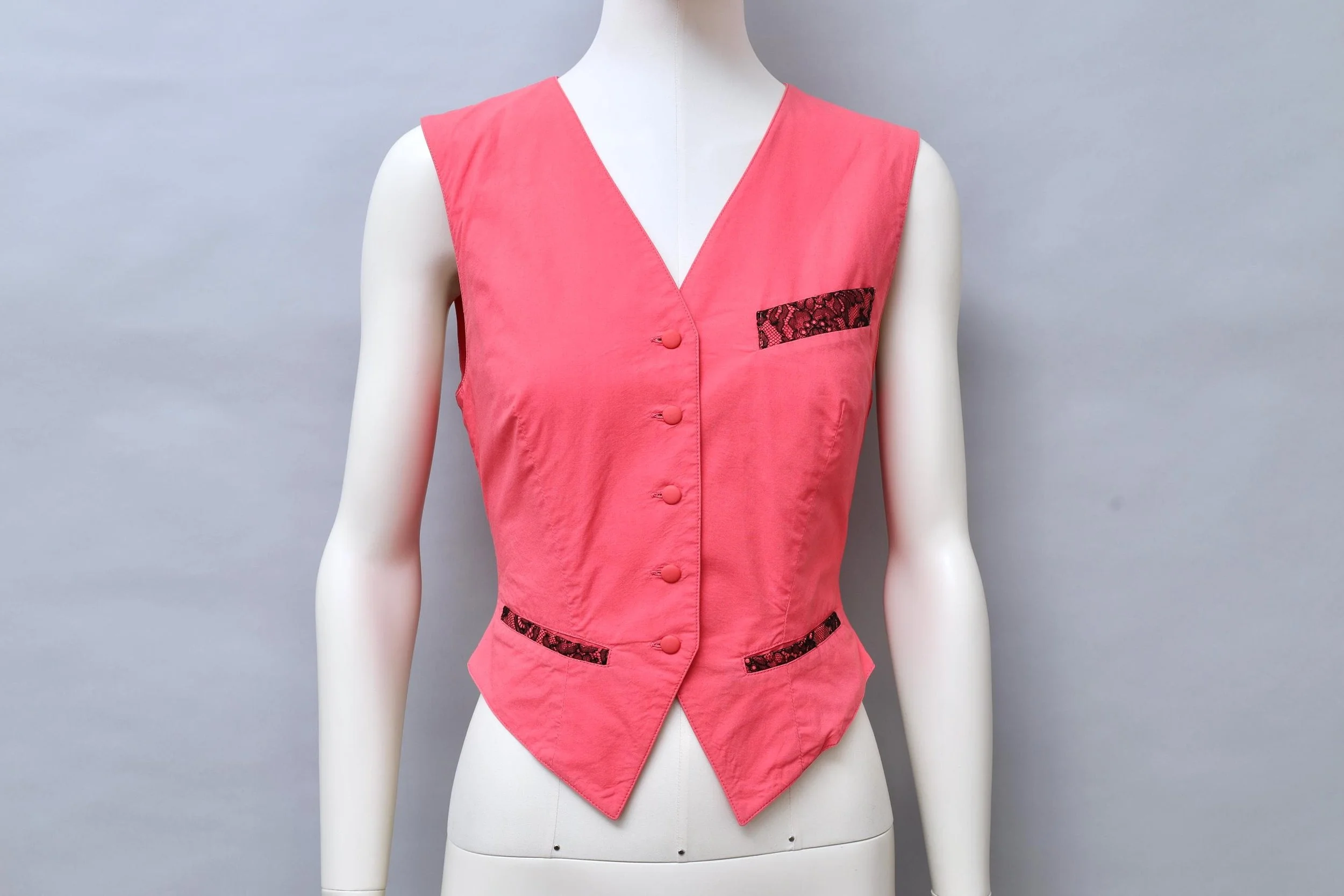 S/S 1989 Chantal Thomass pink cotton and black lace vest